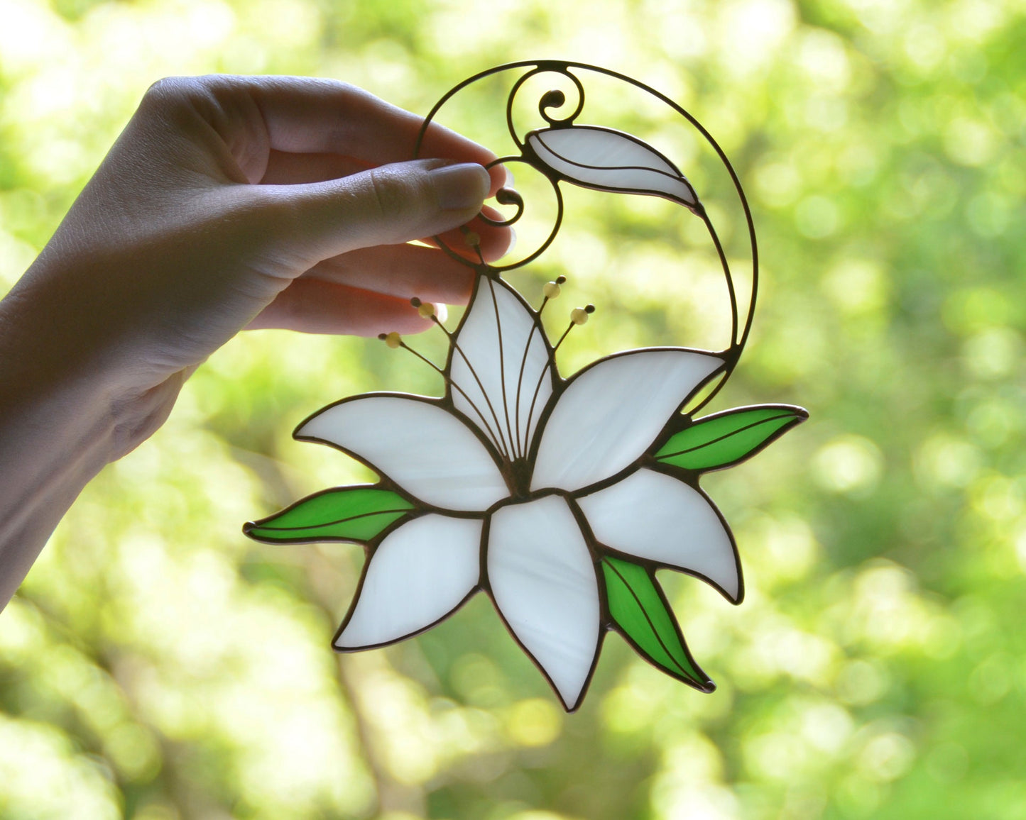 Stained glass flower, lily hanging suncatcher for window, glass art