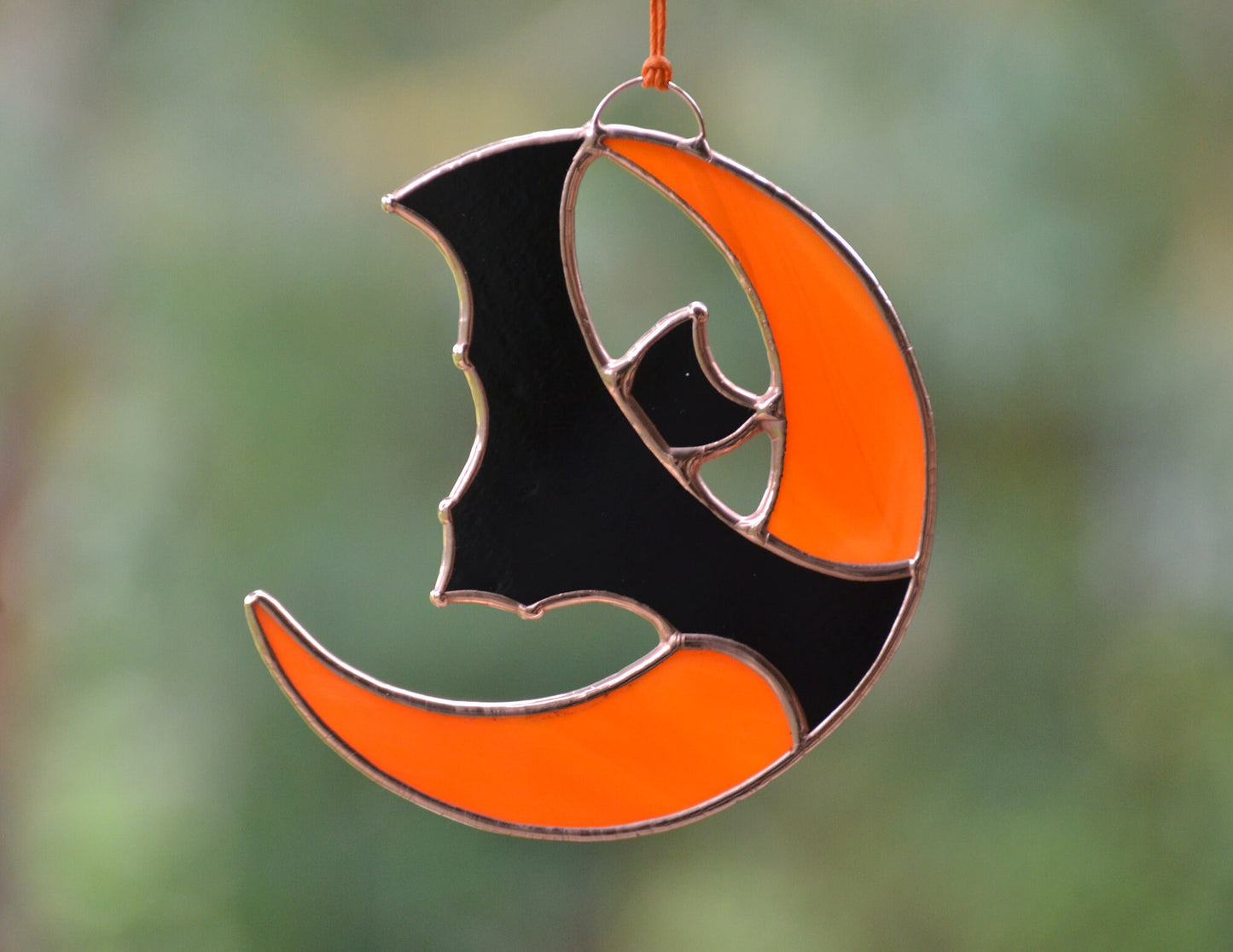 Stained Glass Halloween Bat Suncatcher: Moon Window Hanging
