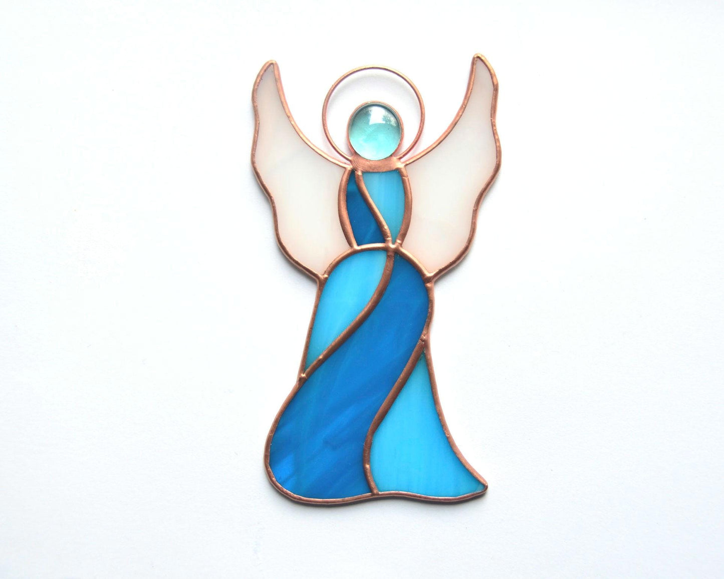 Stained glass angel memorial gift, window hanging ornament, guardian suncatcher