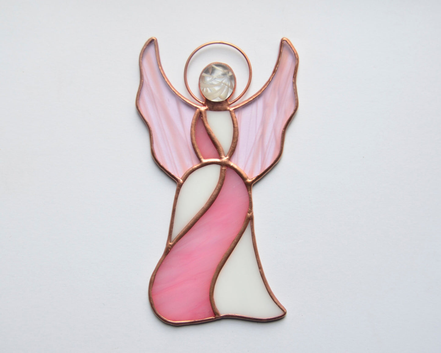 Stained glass angel memorial gift, window hanging ornament, guardian suncatcher