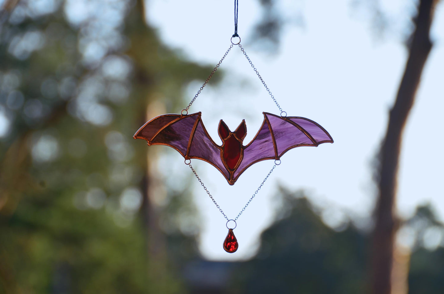 Stained Glass Halloween Bat Suncatcher – Spooky Window Hanging Decor