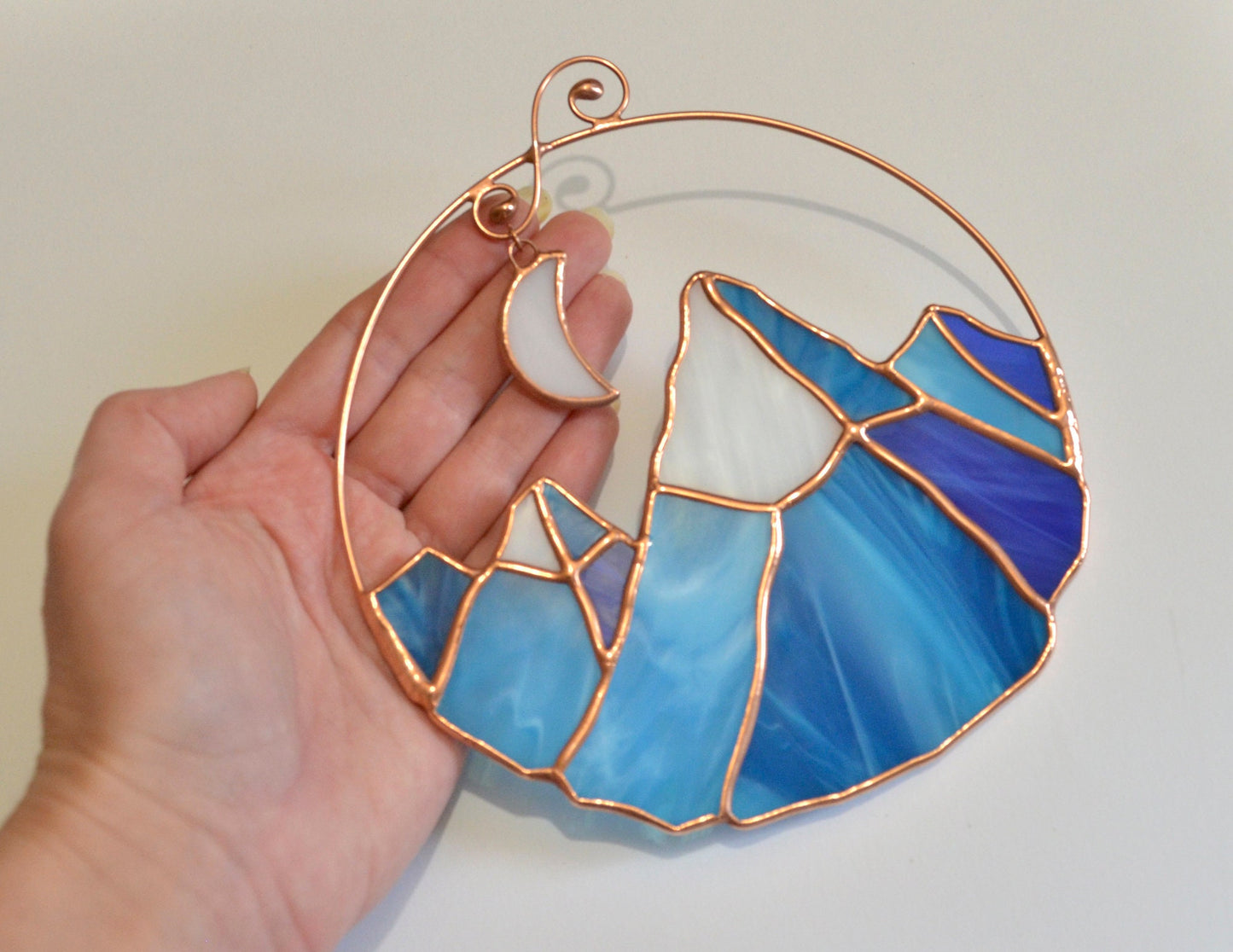 Stained glass mountains window hangings, unique mountain lover gift, nature home decor suncatcher
