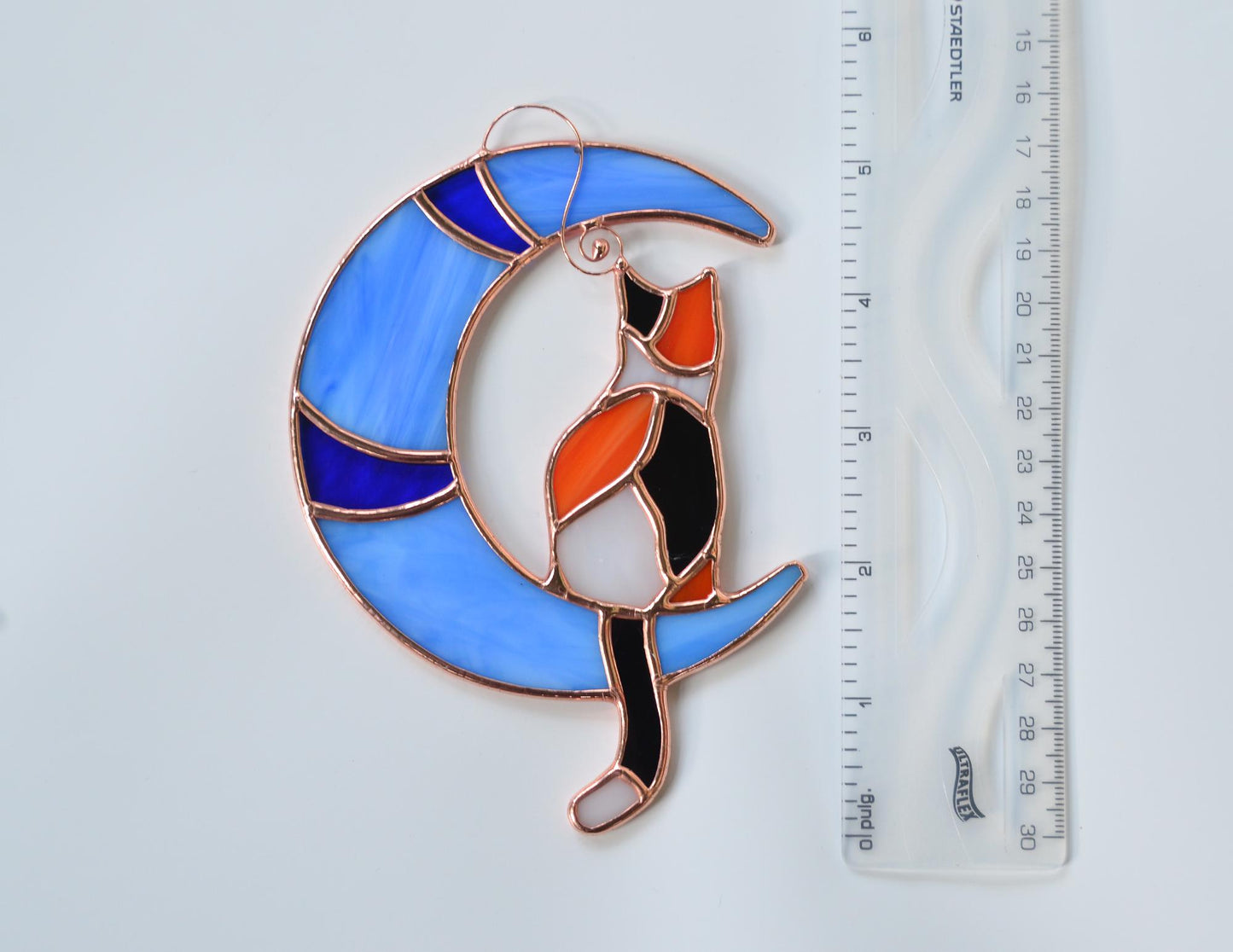 Stained glass calico cat suncatcher, window hangings, pet lost memorial gift