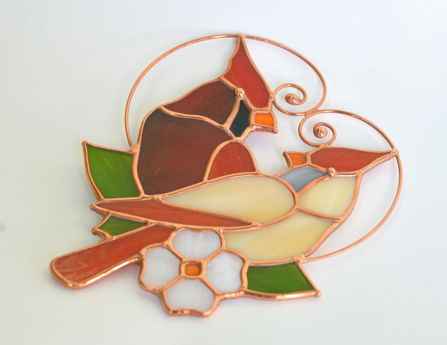 Cardinal Pair Stained Glass Suncatcher – Window Hanging, Anniversary Gift for Bird Lovers
