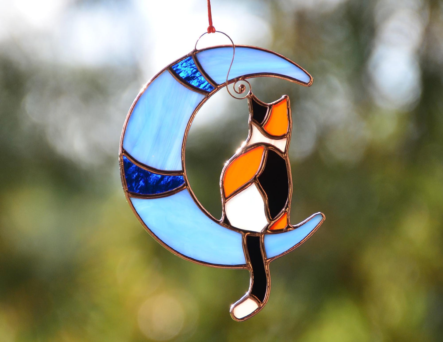 Stained glass calico cat window hangings, memorial gift, pet lost gift