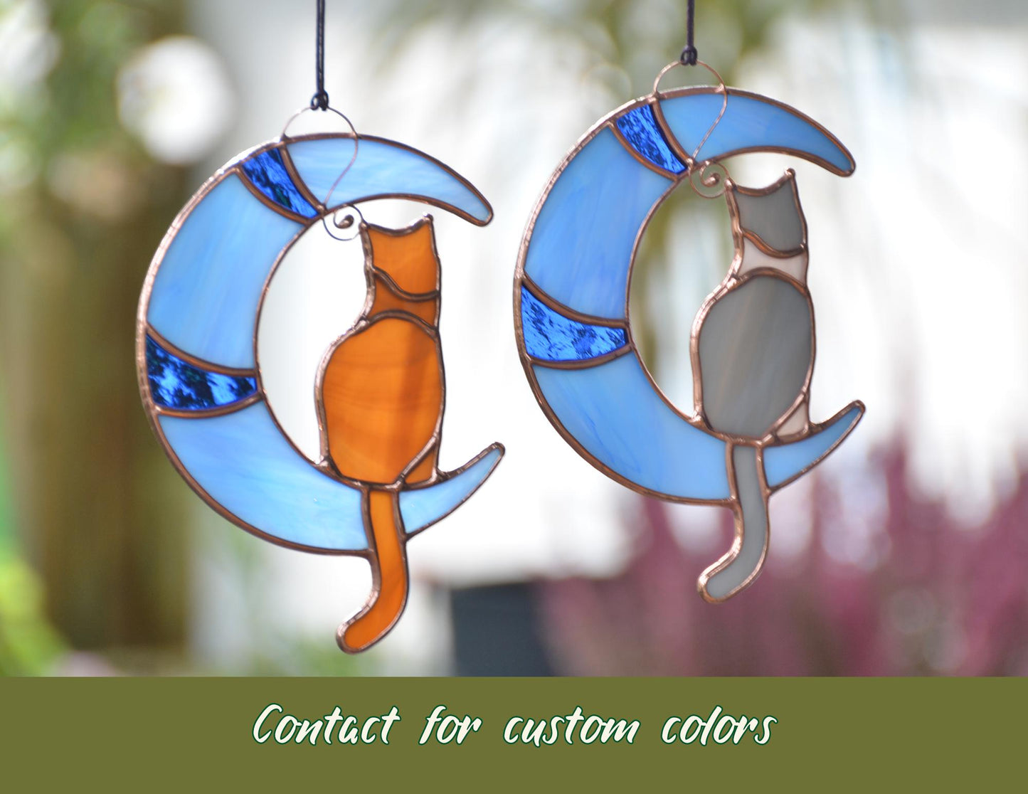 Tuxedo Cat on Moon Stained Glass Window Hanging Suncatcher, Pet Lost Gift