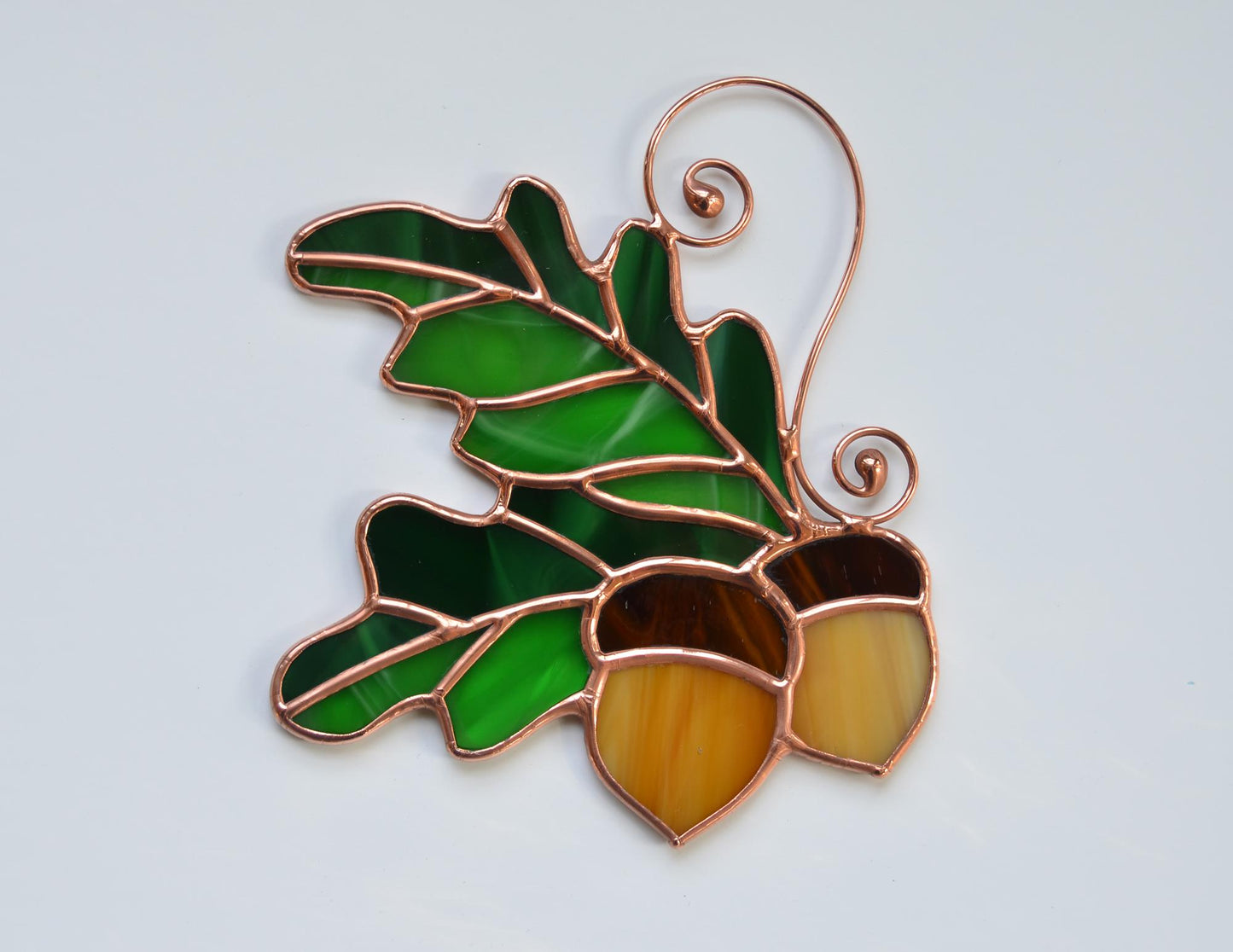 Acorn Stained Glass Suncatcher – Fall Leaves Window Hanging – Autumn Decor – Handmade Glass Ornament