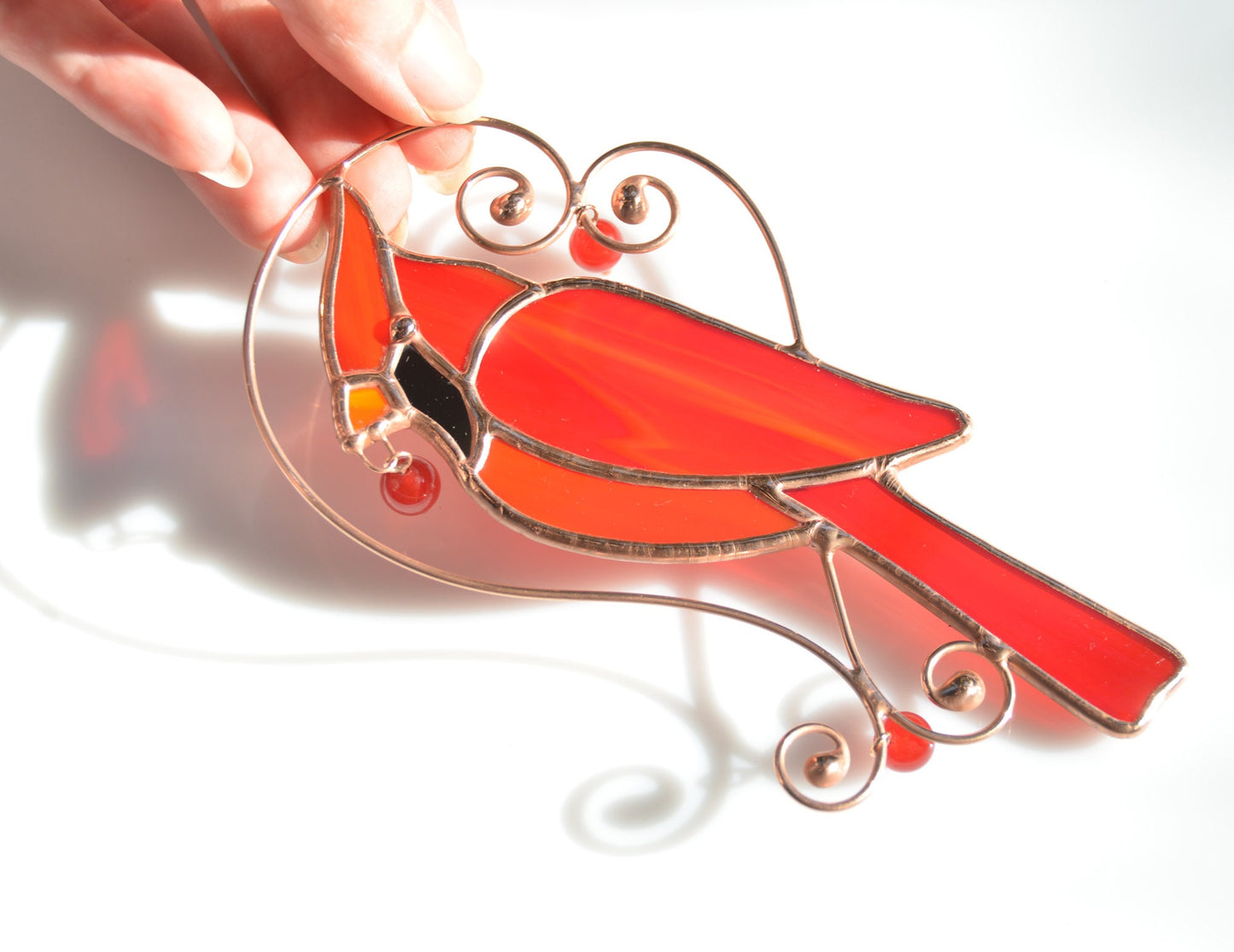 Red Cardinal Stained Glass Suncatcher – Handmade Bird Window Hangings, Memorial Gift Ornament