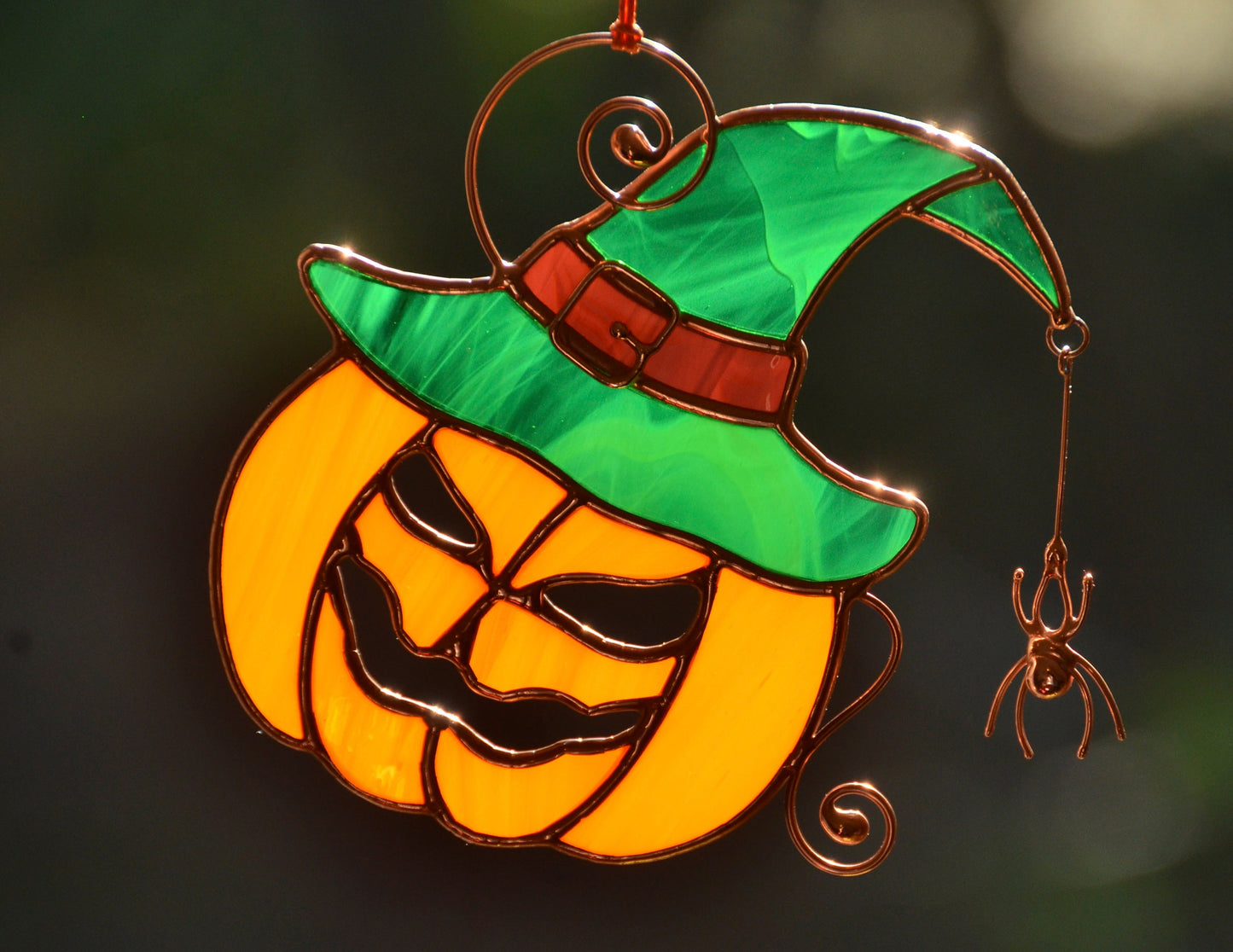 Stained glass Halloween falldecor, stained glass pumpkin suncatcher, window hangings