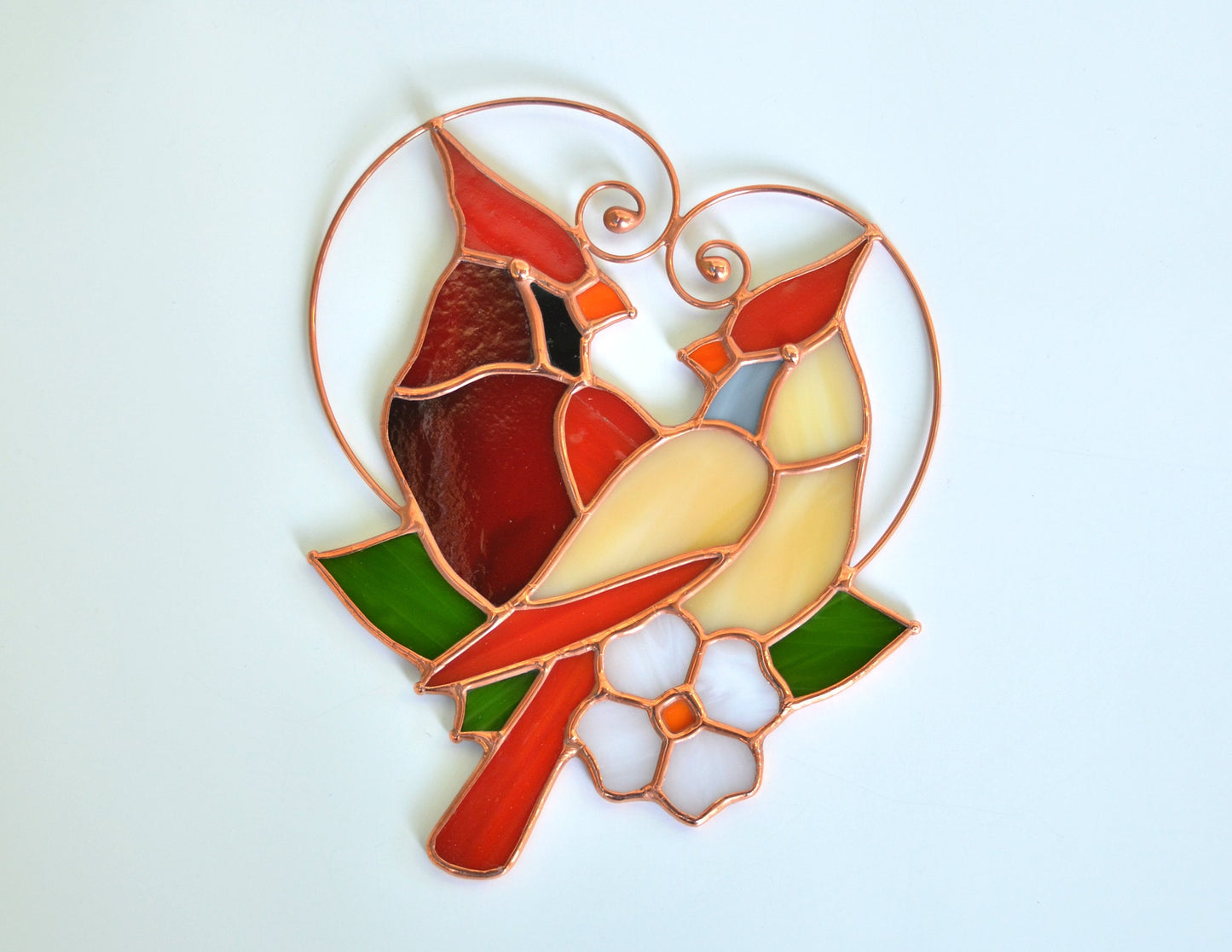 Cardinal Pair Stained Glass Suncatcher – Window Hanging, Anniversary Gift for Bird Lovers