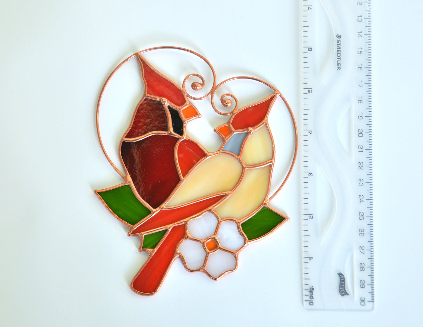 Cardinal Pair Stained Glass Suncatcher – Window Hanging, Anniversary Gift for Bird Lovers
