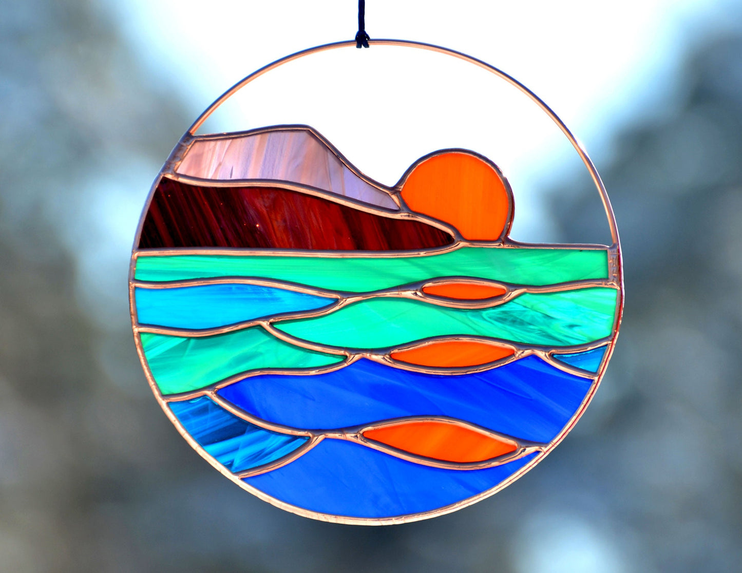 Sunset Sea Stained Glass Suncatcher: Handmade Window Hanging