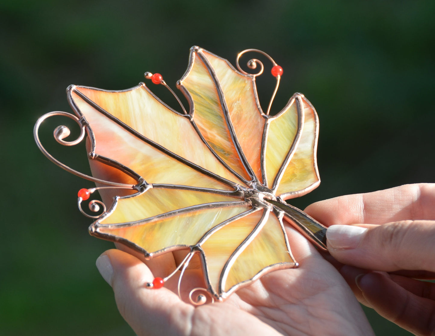 Stained glass leaf decor, window hangings, stain glass suncatcher