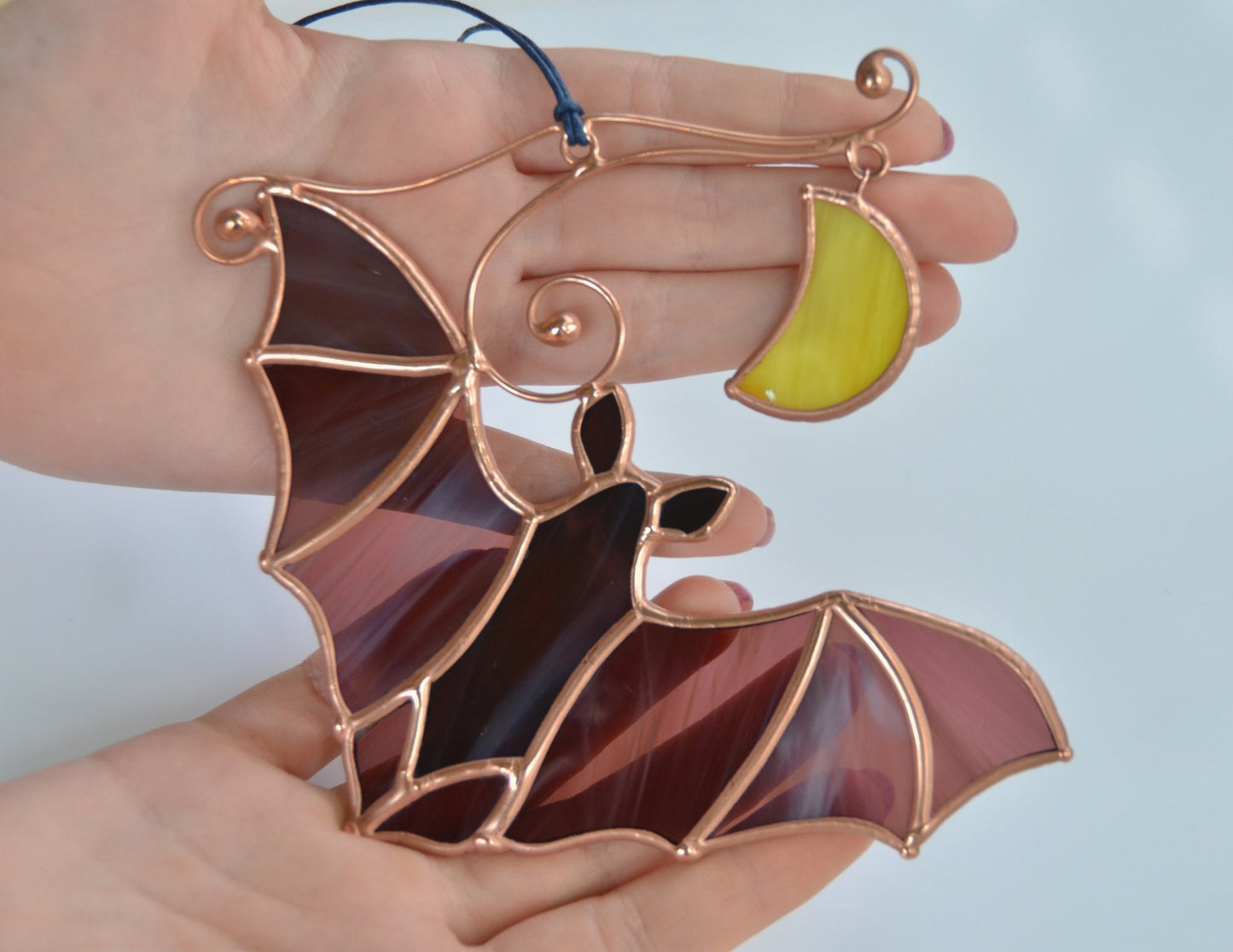 Stained Glass Bat Suncatcher: Halloween Moon Window Hanging