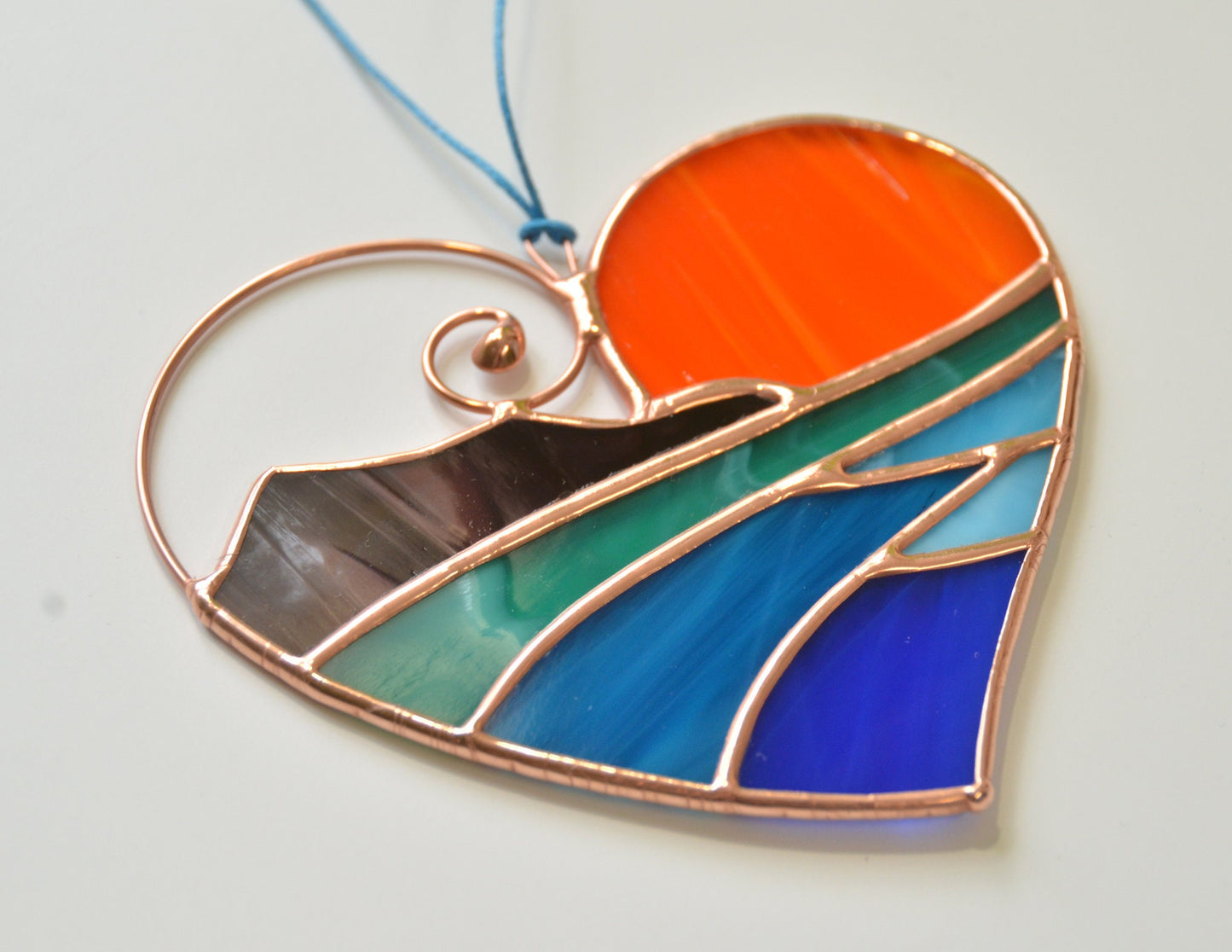 Handmade Stained Glass Heart – Ocean Sunset Window Decor