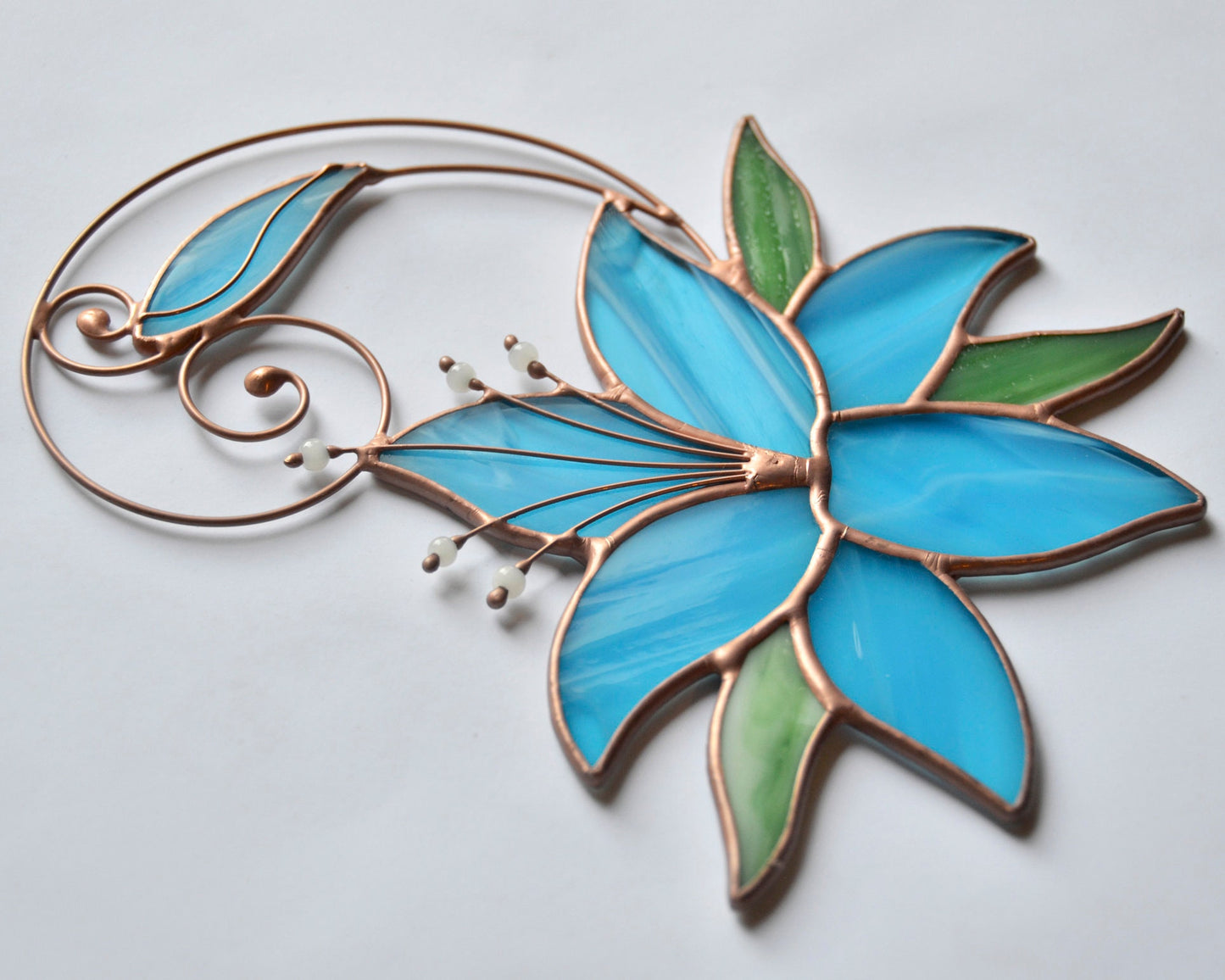 Blue Lily Stained Glass Suncatcher – Handmade Tiffany Flower Window Hanging