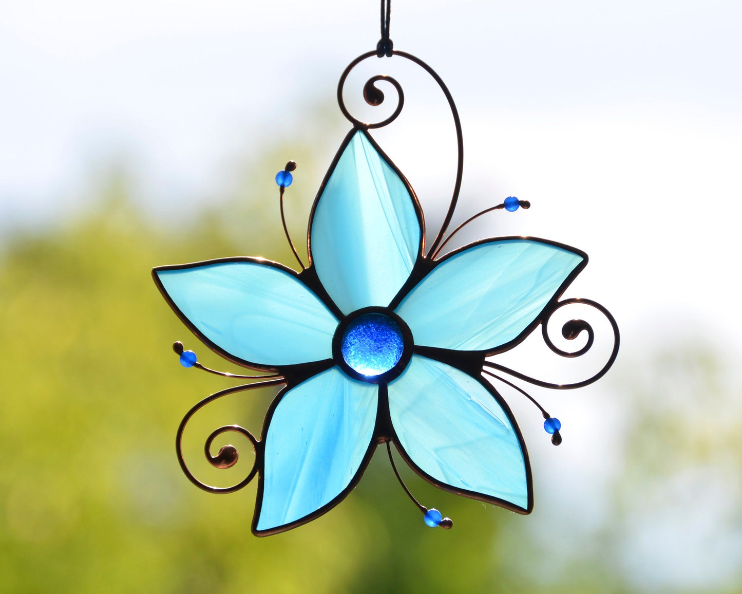 Stained glass blue flower suncatcher, suncatcher for window hanging