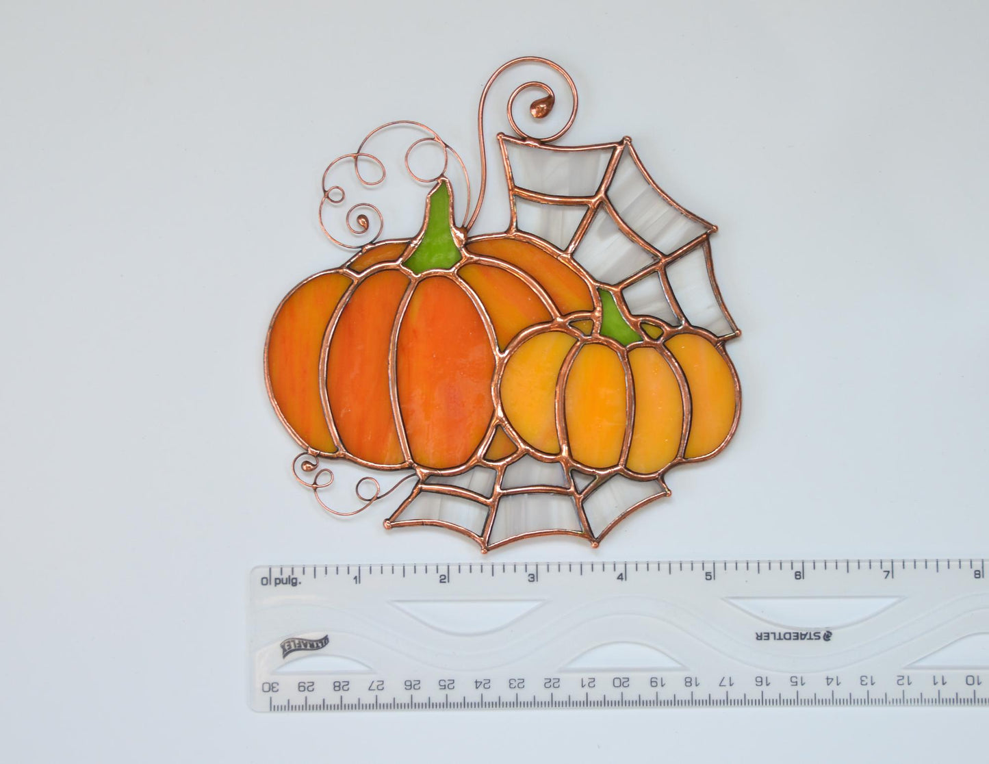 Stained glass pumpkin window hanging, stain glass Halloween suncatcher