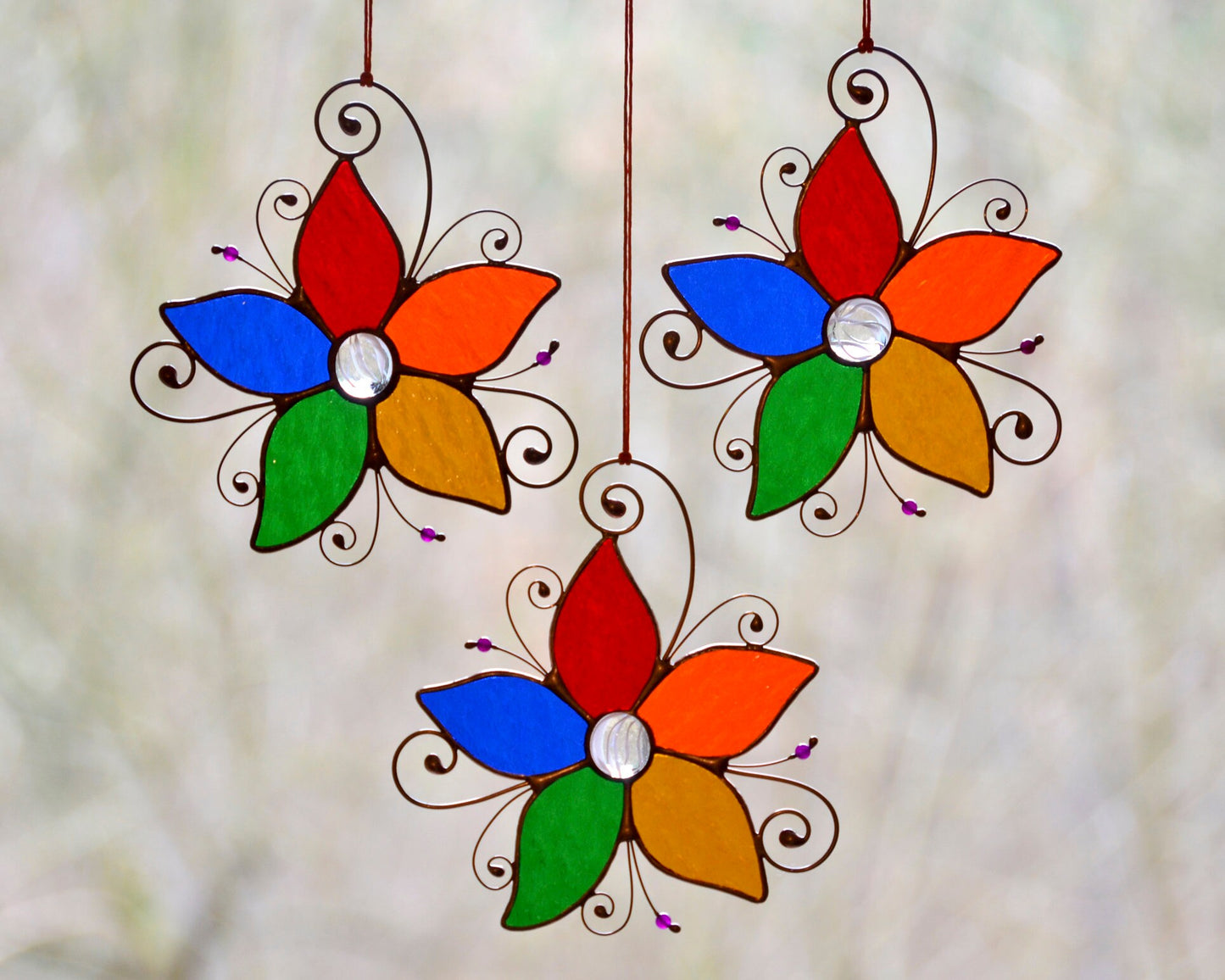 Stained glass window hangings ornament, flower suncatcher, flower gift