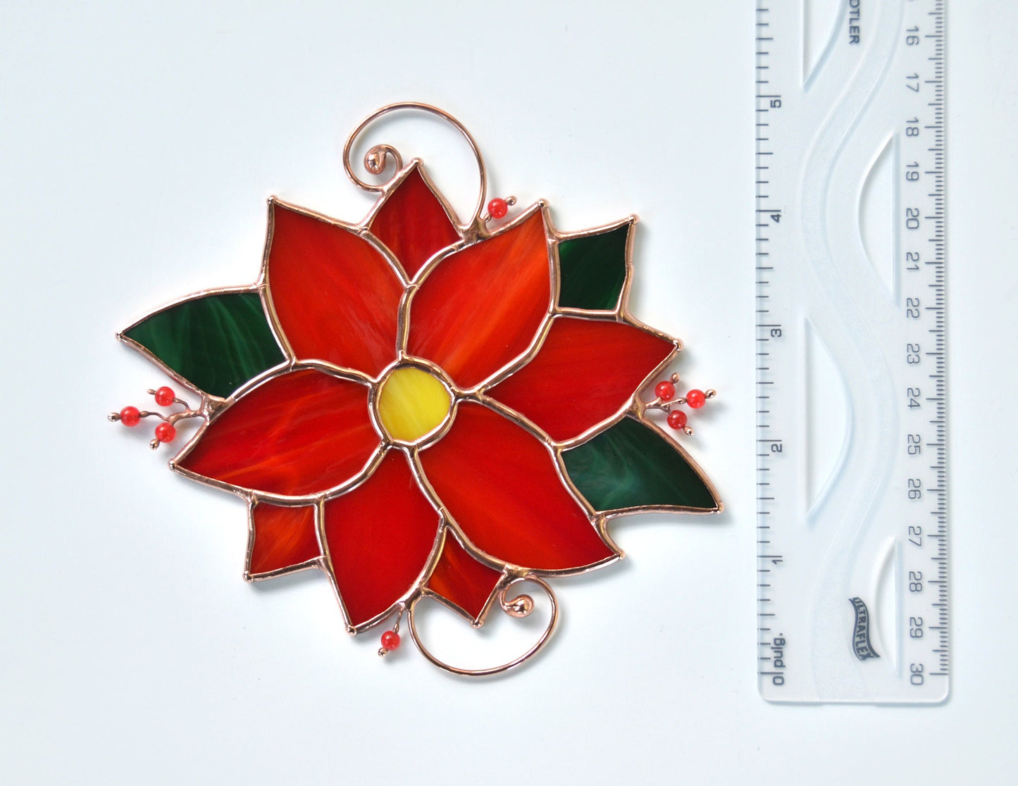 Stained Glass Poinsettia Suncatcher: Winter Flower Window Hanging