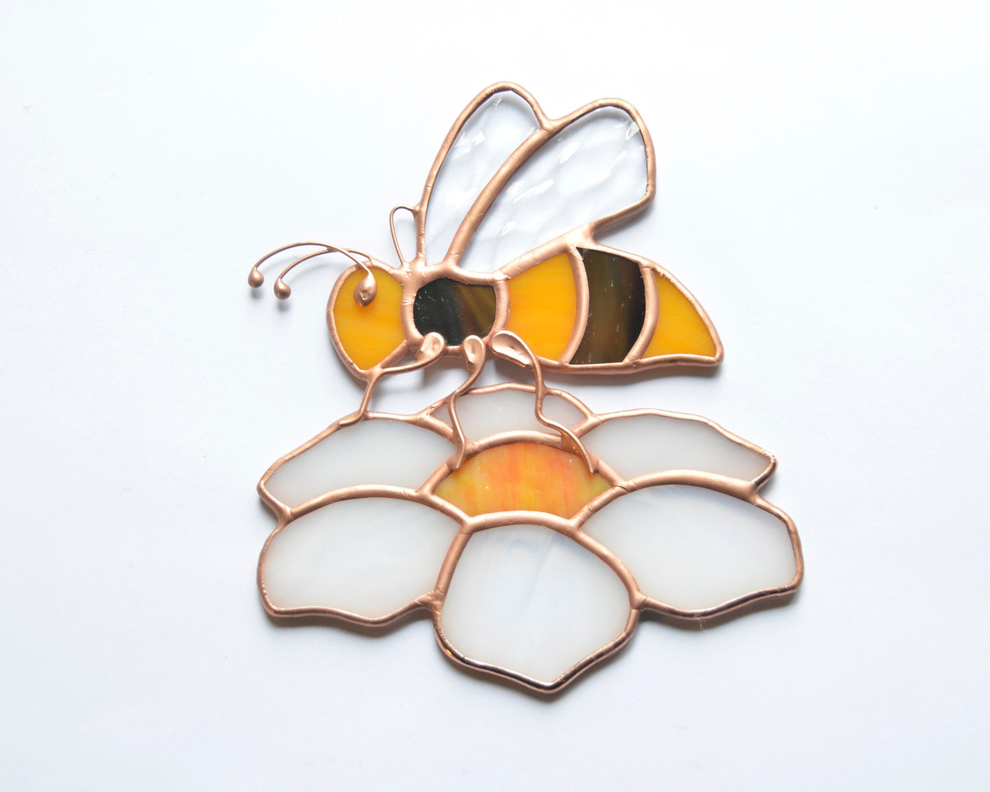 Stained glass hanging bee suncatcher for window