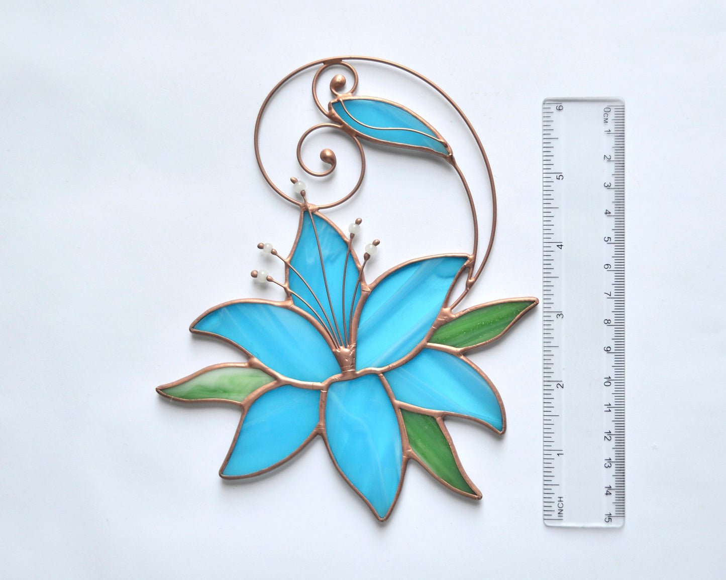 Blue Lily Stained Glass Suncatcher – Handmade Tiffany Flower Window Hanging