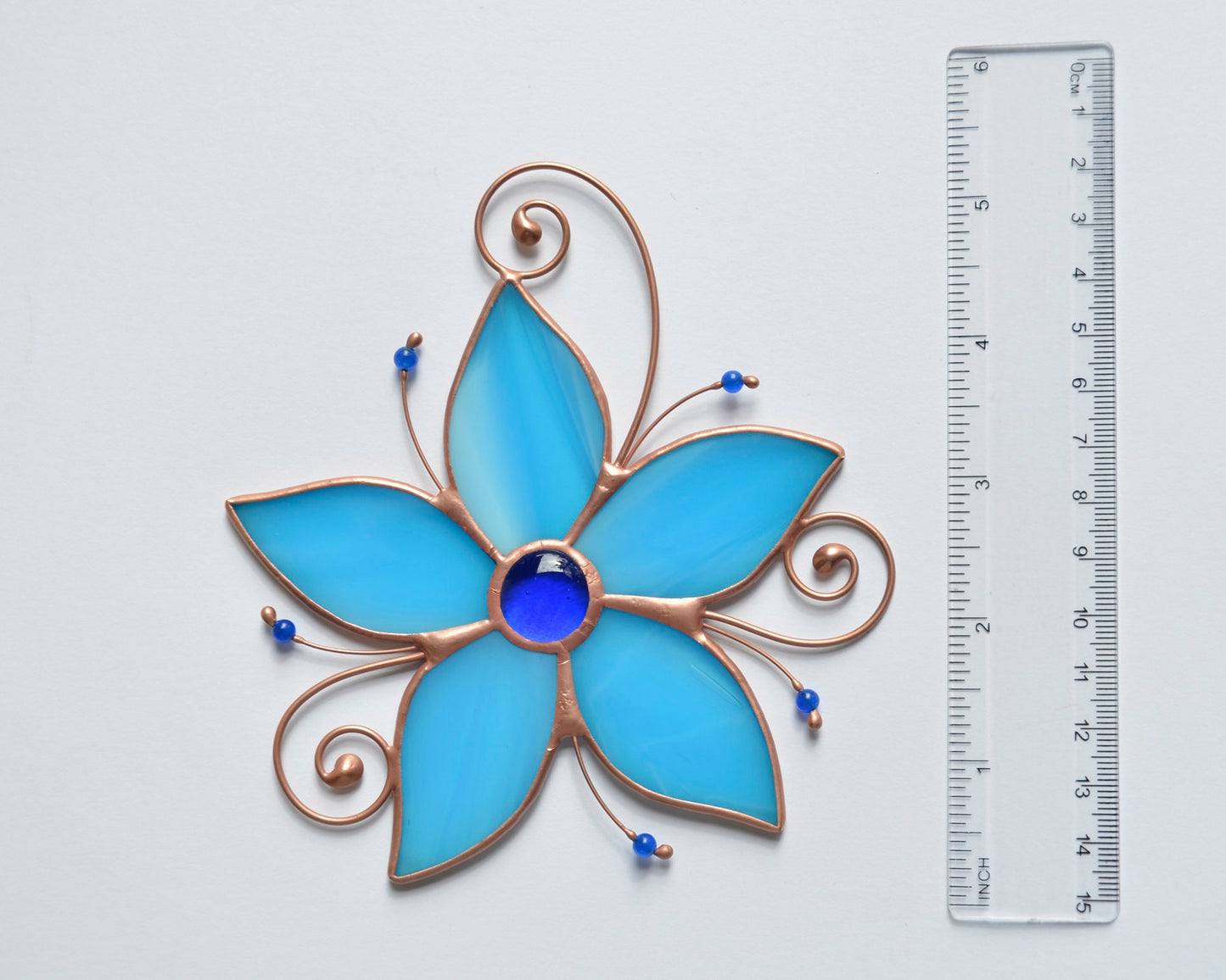 Stained glass blue flower suncatcher, suncatcher for window hanging
