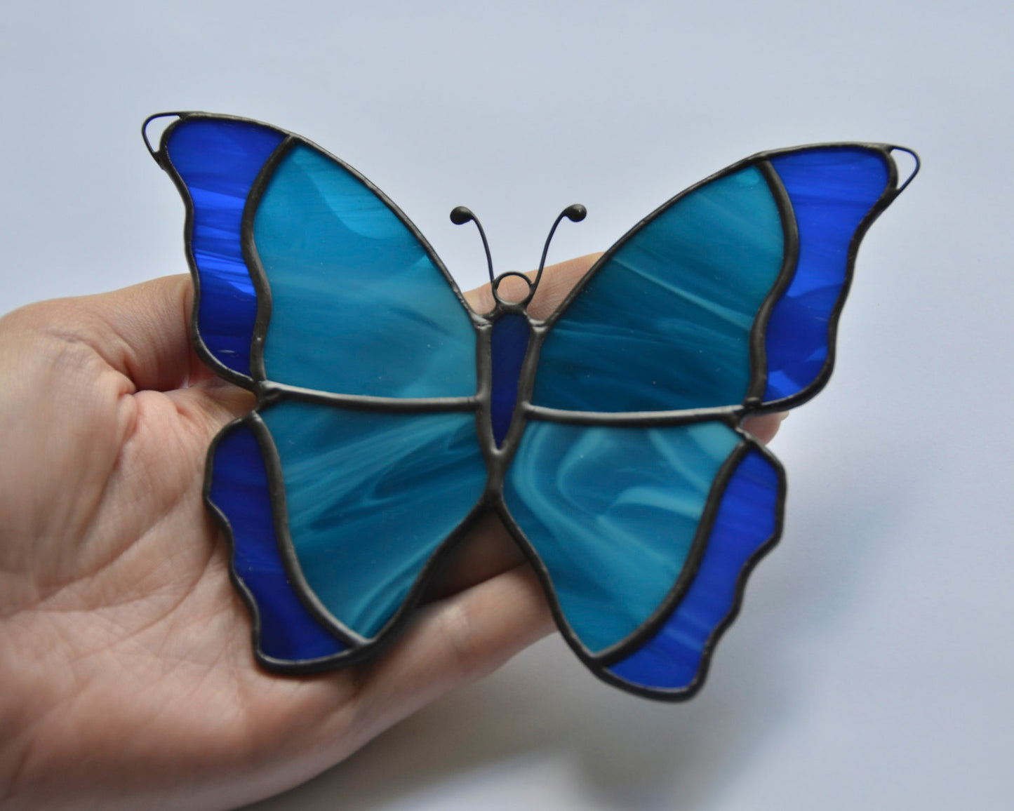 Handmade Morpho Butterfly Stained Glass Suncatcher – Window Hanging Decoration