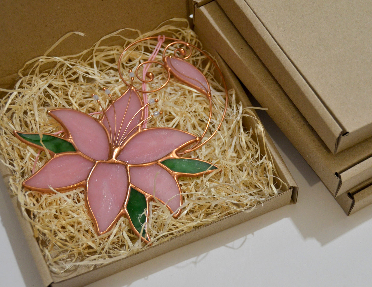 Stained glass flower, lily hanging suncatcher for window, glass art