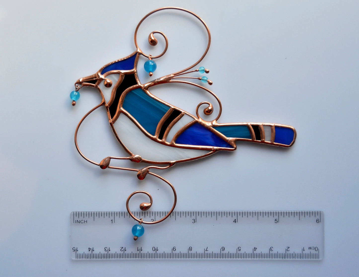 Blue Jay Stained Glass Suncatcher – Window Hanging Decoration for Bird Lovers