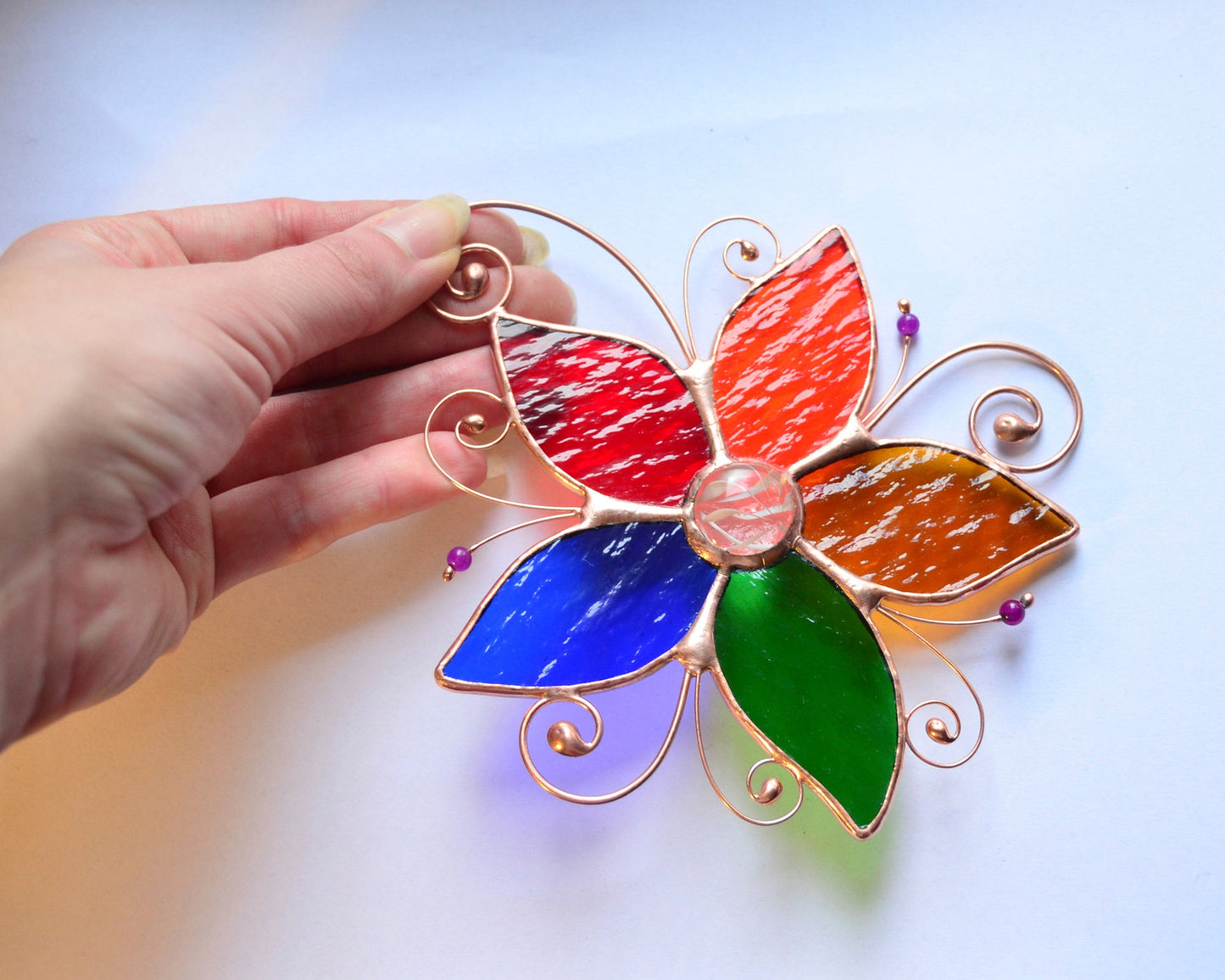 Stained glass window hangings ornament, flower suncatcher, flower gift