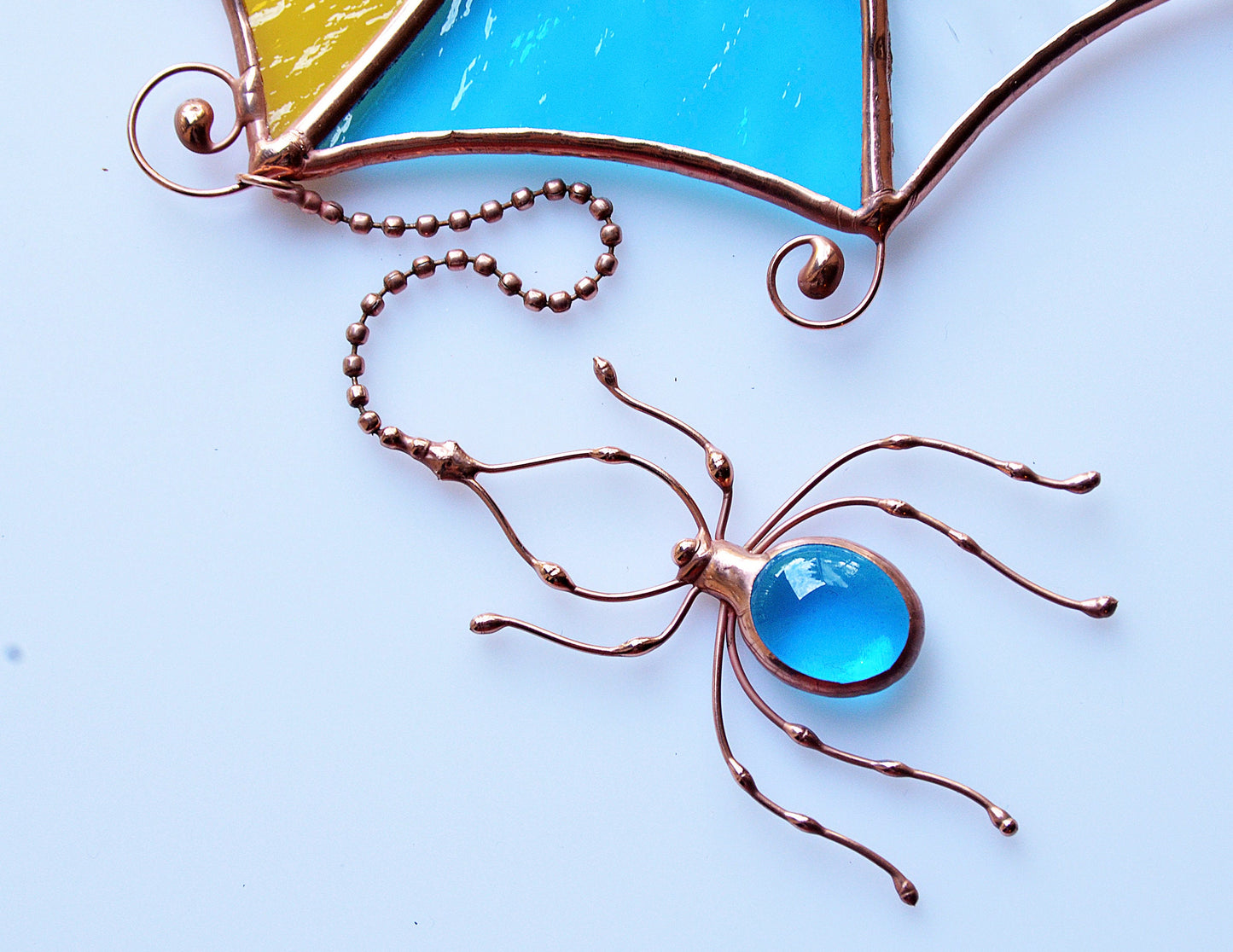 Stained Glass Spider Web Suncatcher – Handmade Window Hanging Fall Decor