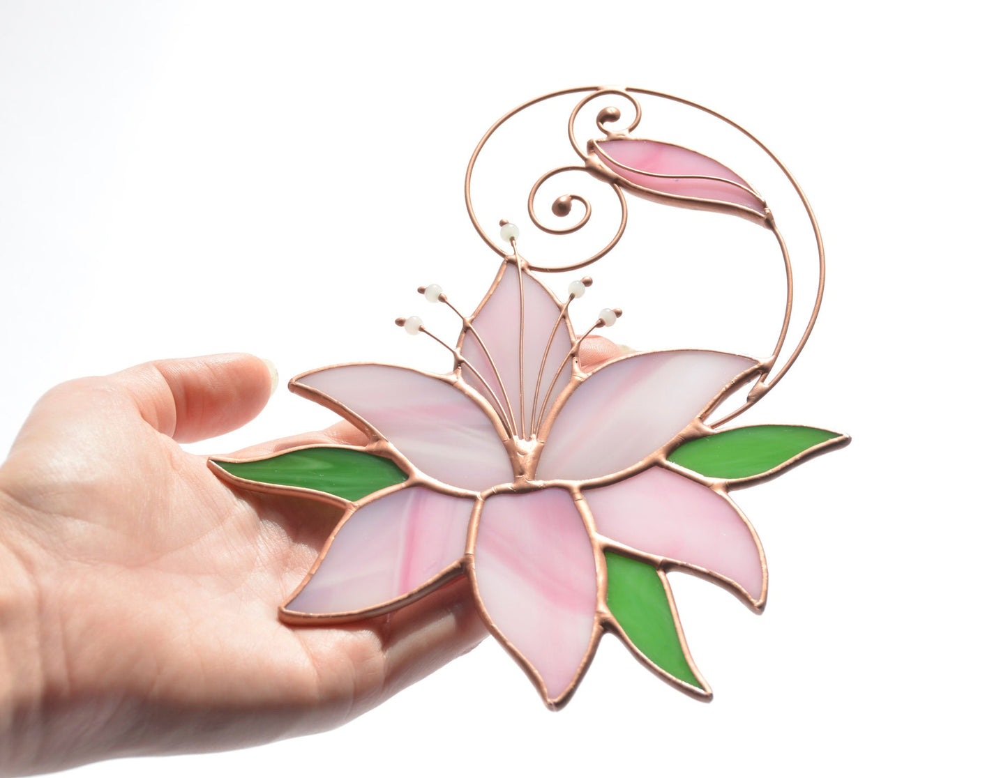 Stained glass flower, lily hanging suncatcher for window, glass art