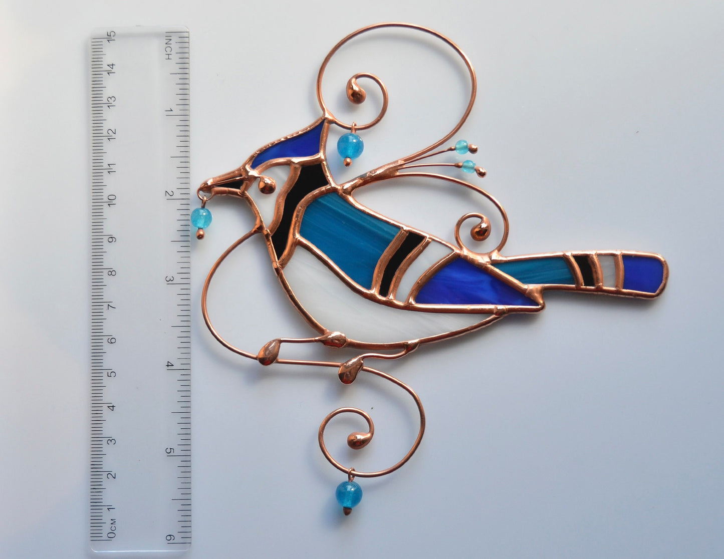 Blue Jay Stained Glass Suncatcher – Window Hanging Decoration for Bird Lovers