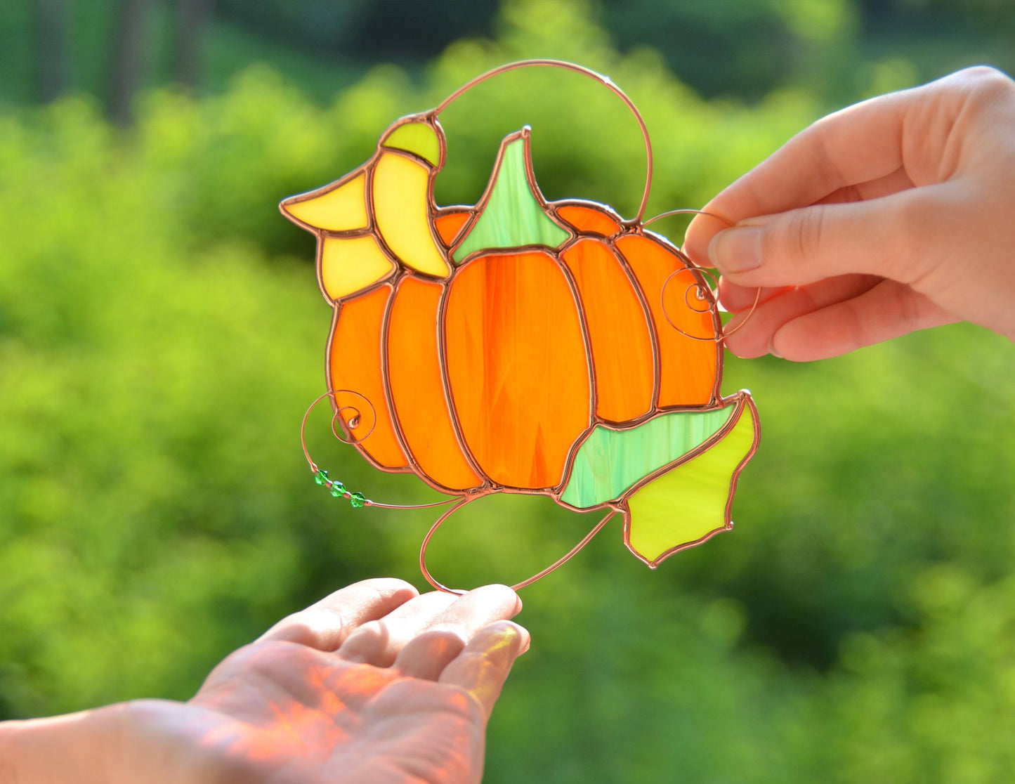 Pumpkin Stained Glass Window Hanging – Fall and Halloween Home Decor