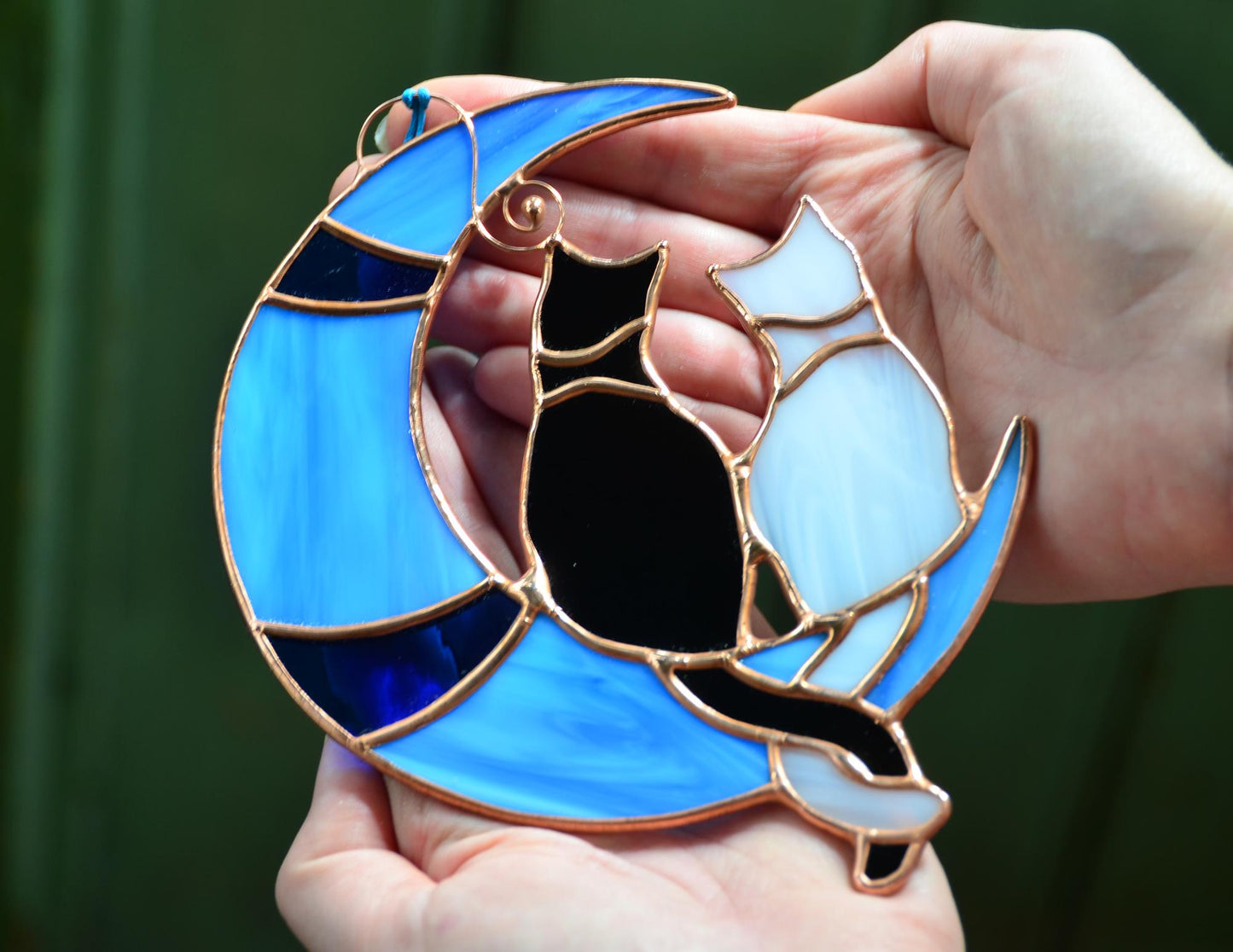 Stained glass black&white cats window hangings, memorial gift, pet lost gift, custom colors