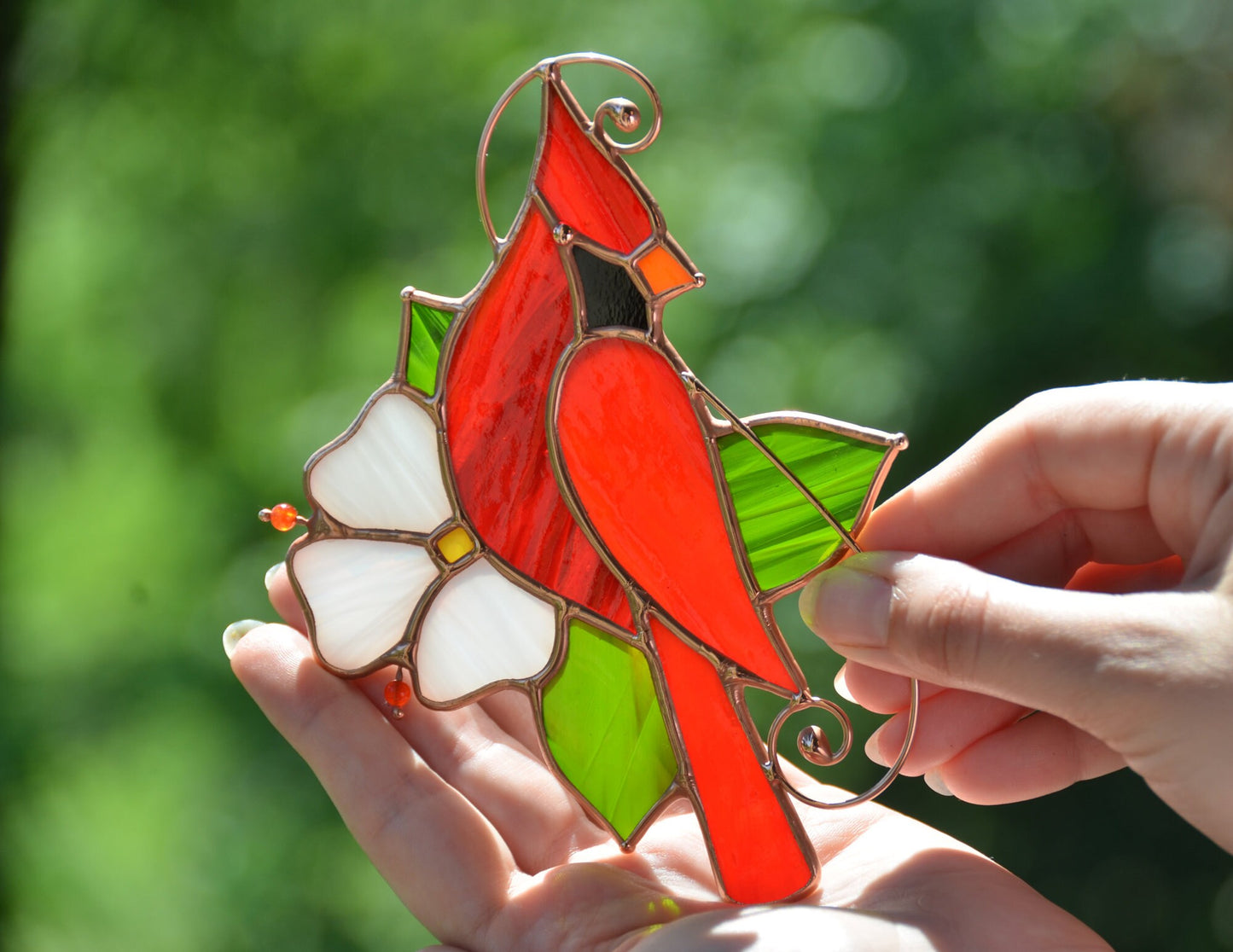 Stained glass cardinal, red cardinal window hangings, stained glass bird suncatchers, memorial gift