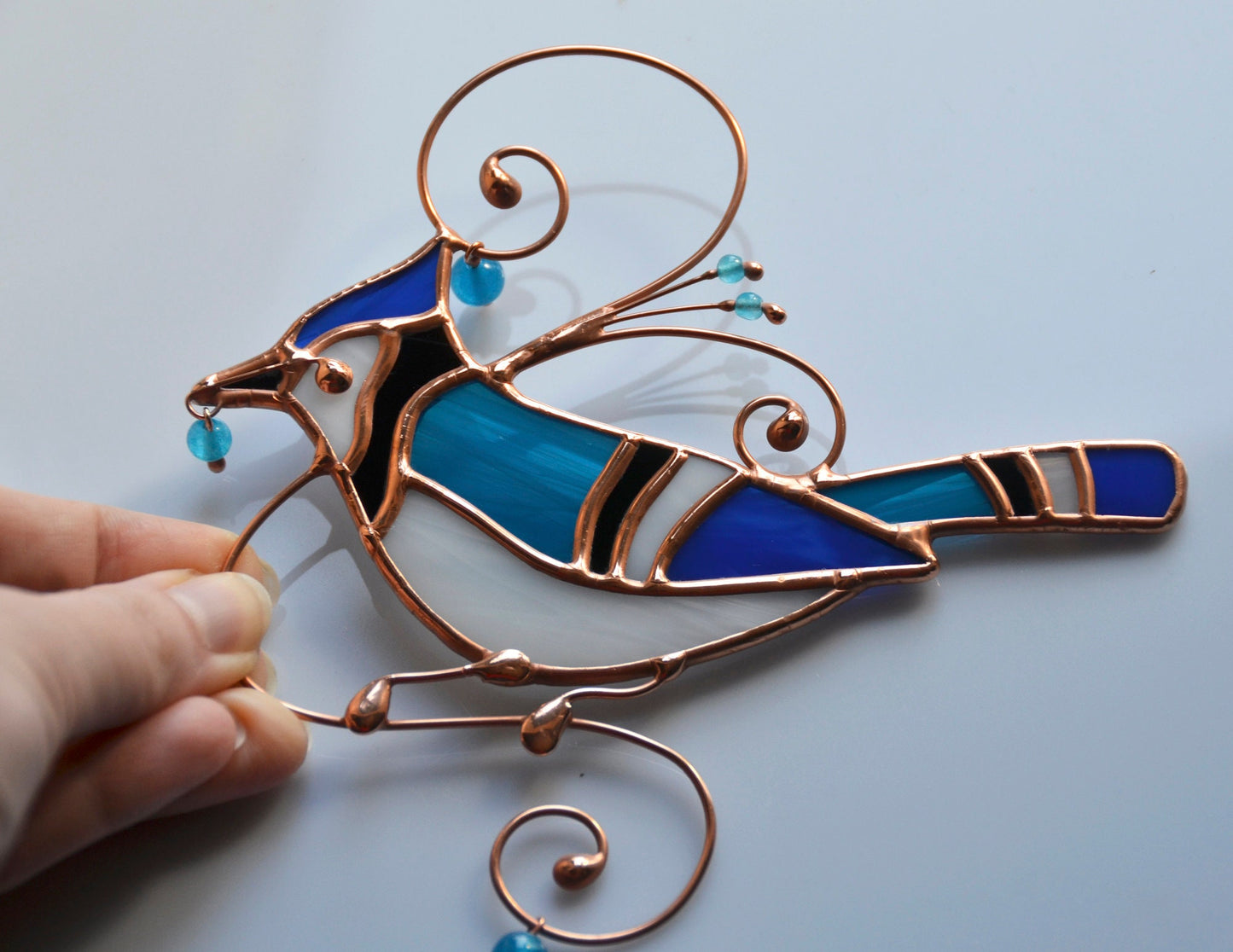 Blue Jay Stained Glass Suncatcher – Window Hanging Decoration for Bird Lovers