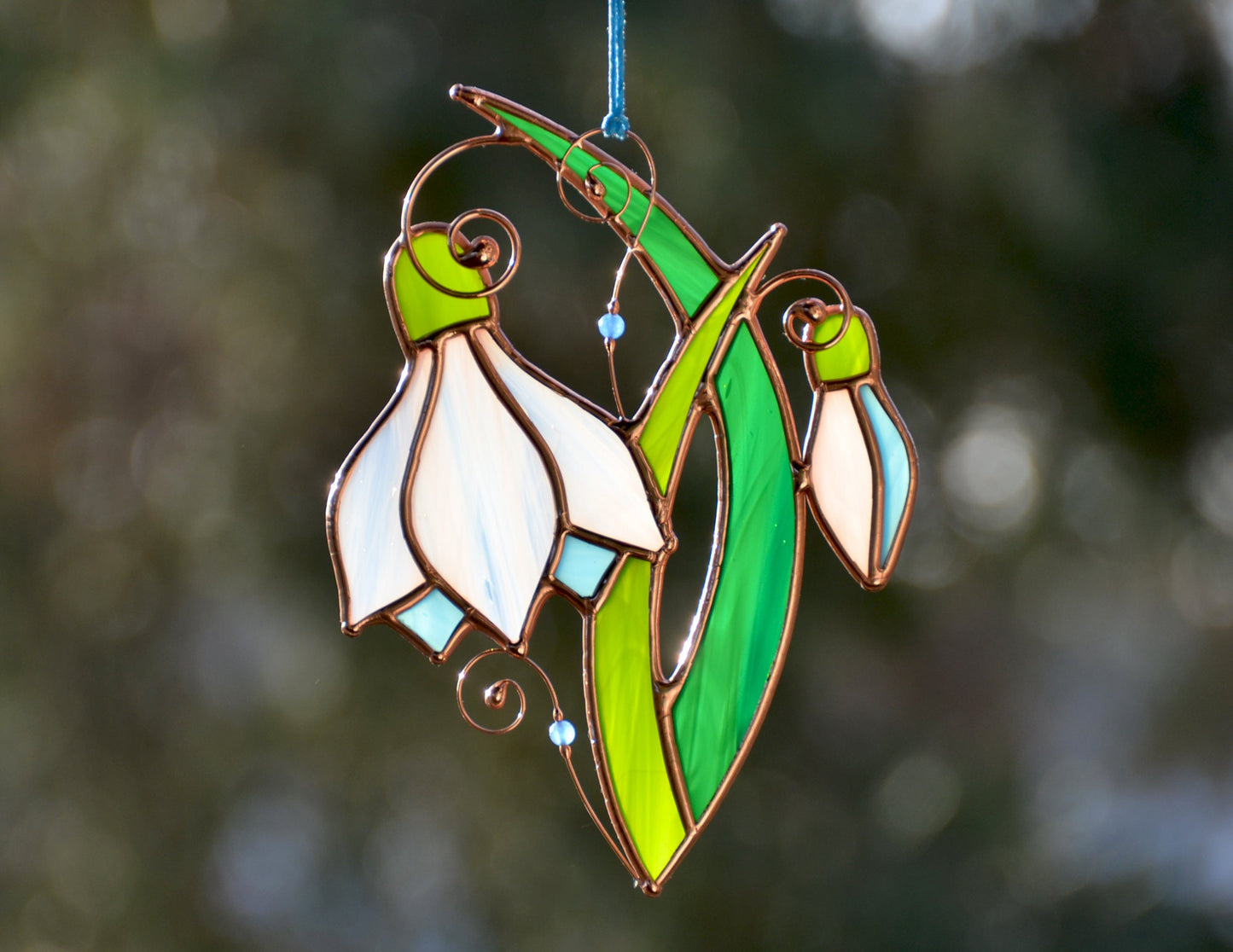 Stained Glass Snowdrop Suncatcher: Spring Flower Window Hanging