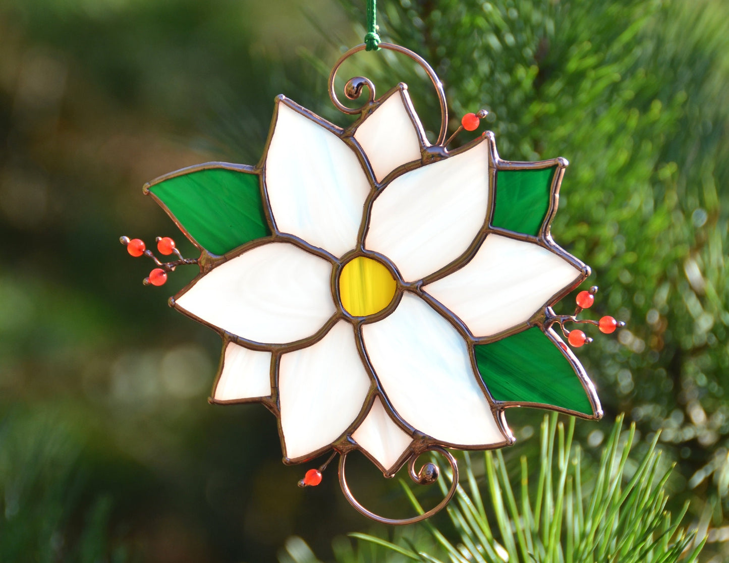 Stained Glass Poinsettia Suncatcher: Winter Flower Window Hanging