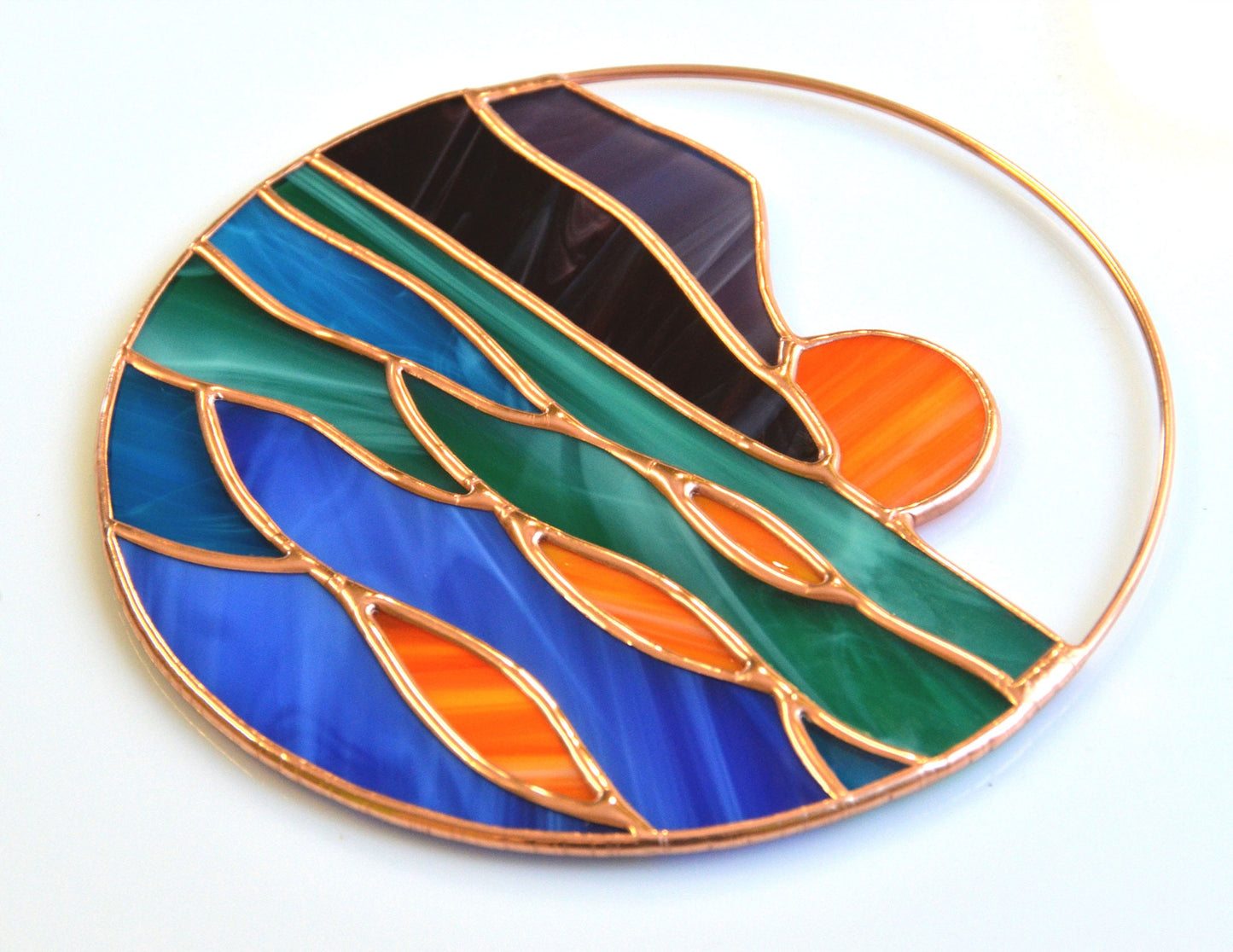 Sunset Sea Stained Glass Suncatcher: Handmade Window Hanging
