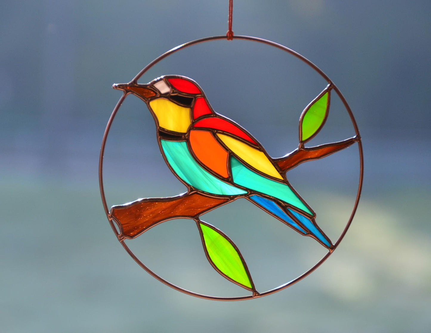 Stained Glass Bee-Eater Suncatcher: Colorful Bird Window Hanging
