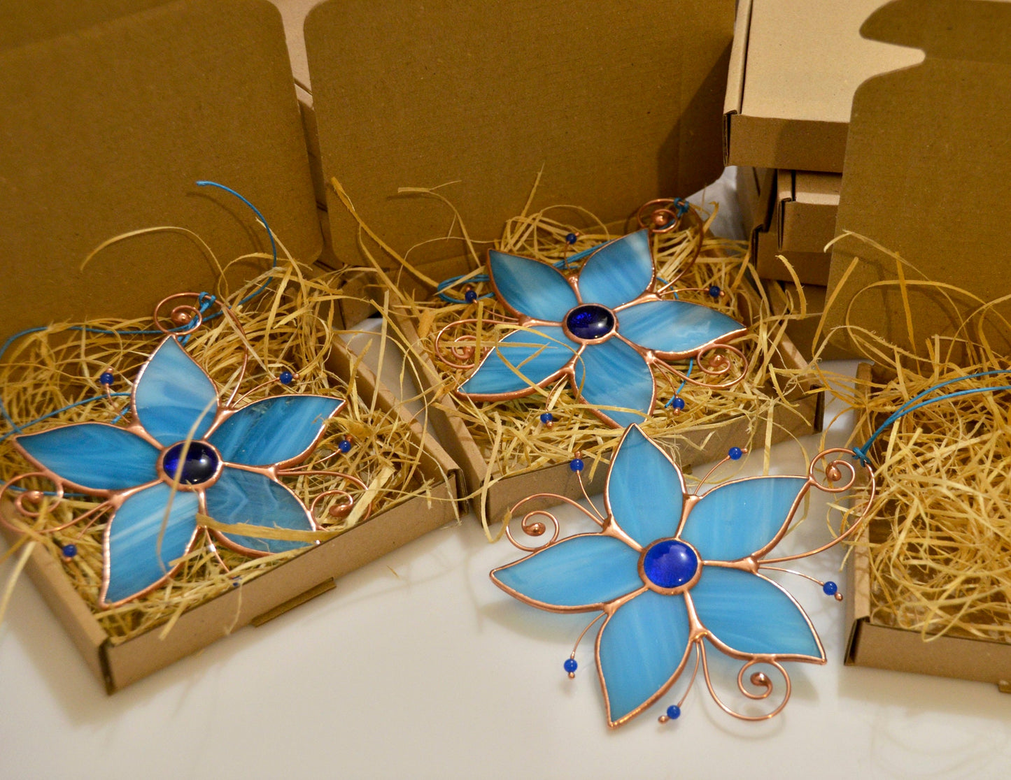 Stained glass blue flower suncatcher, suncatcher for window hanging