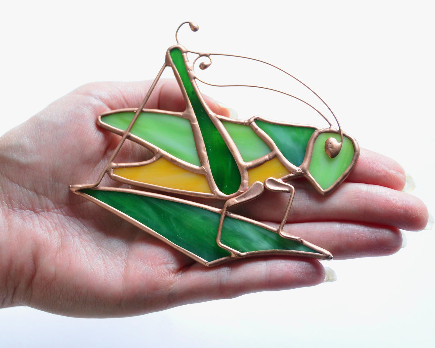 Stained glass suncatcher, grasshopper