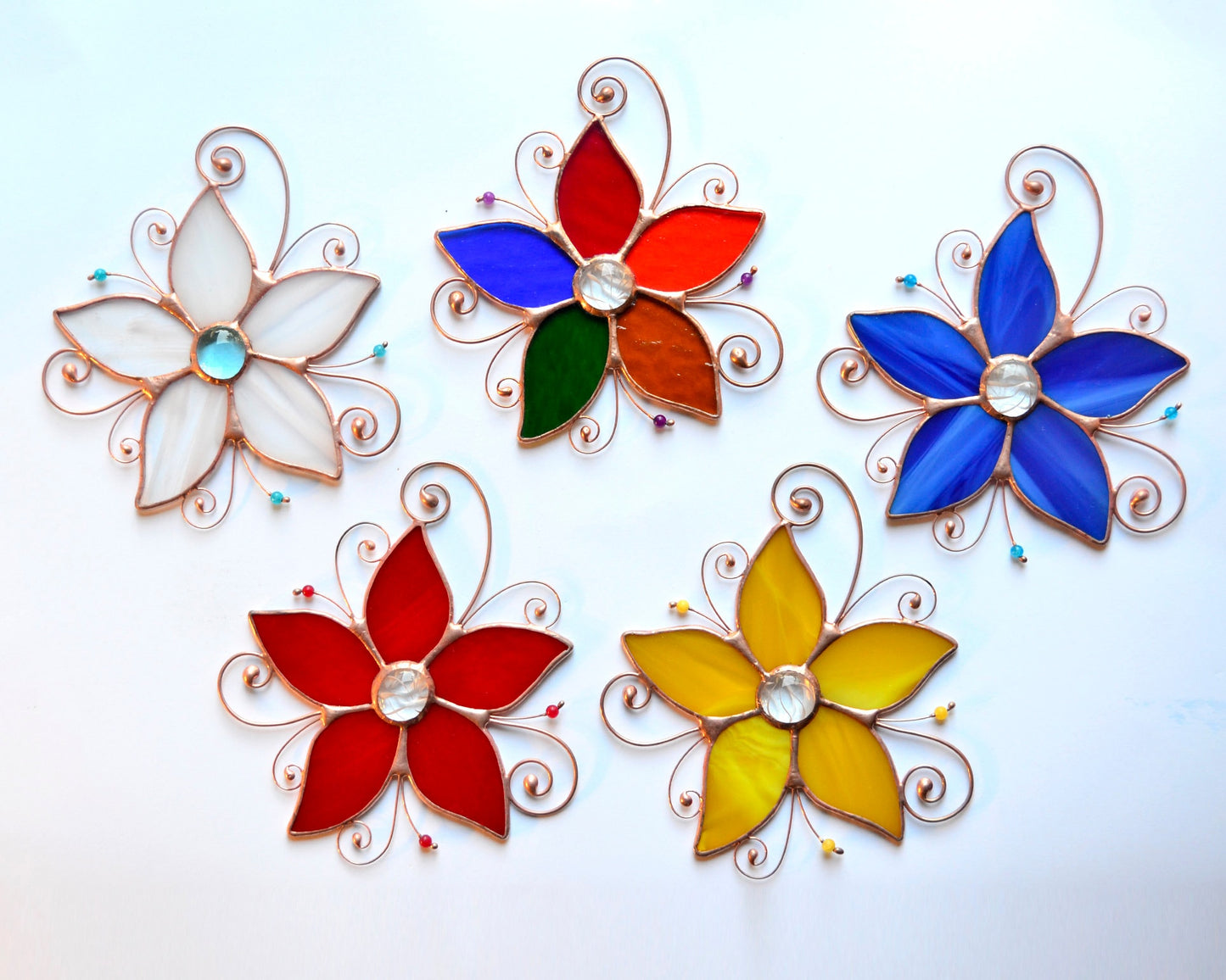 Stained glass window hangings, flower sun catcher, housewarming gift, handmade flower gift