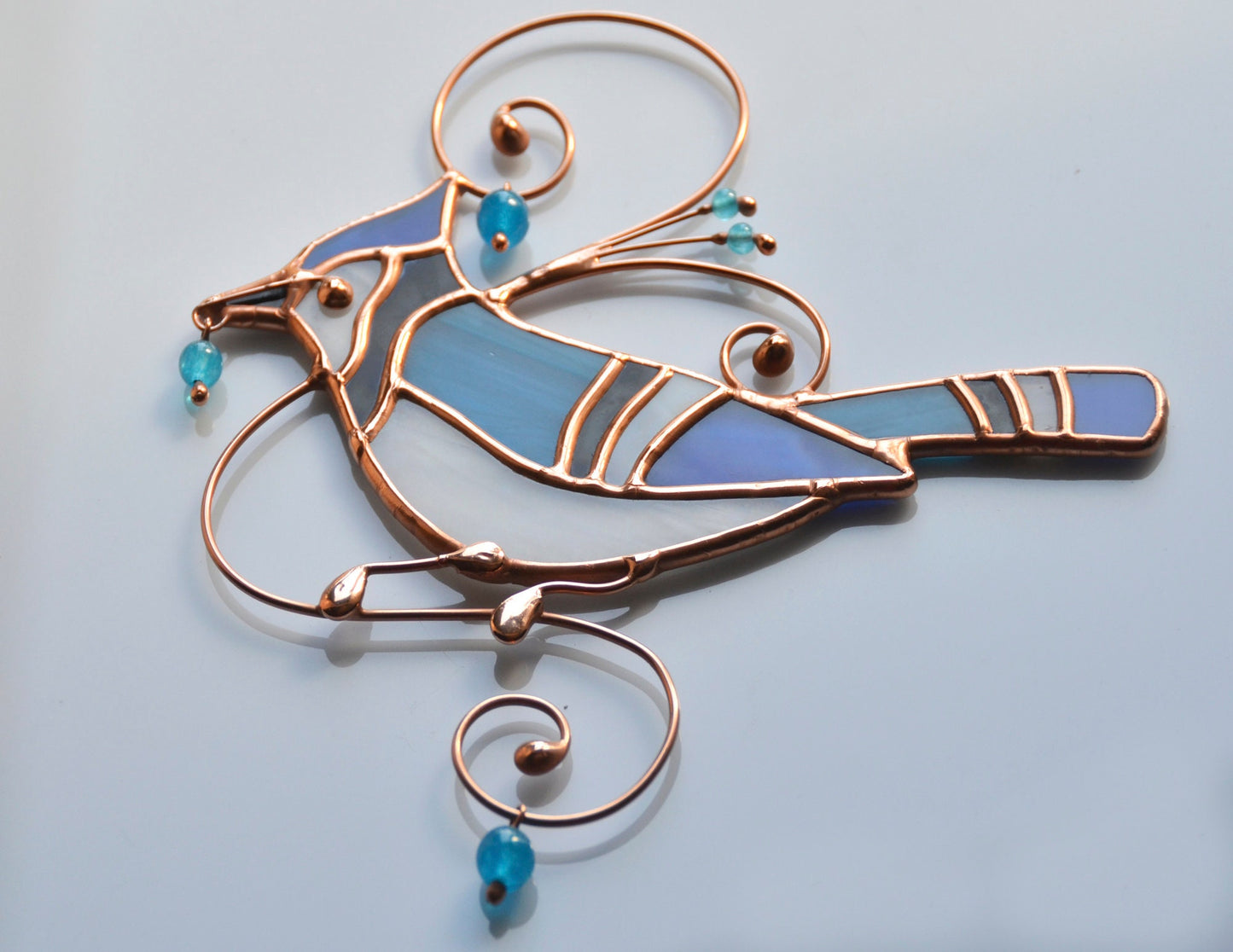 Blue Jay Stained Glass Suncatcher – Window Hanging Decoration for Bird Lovers