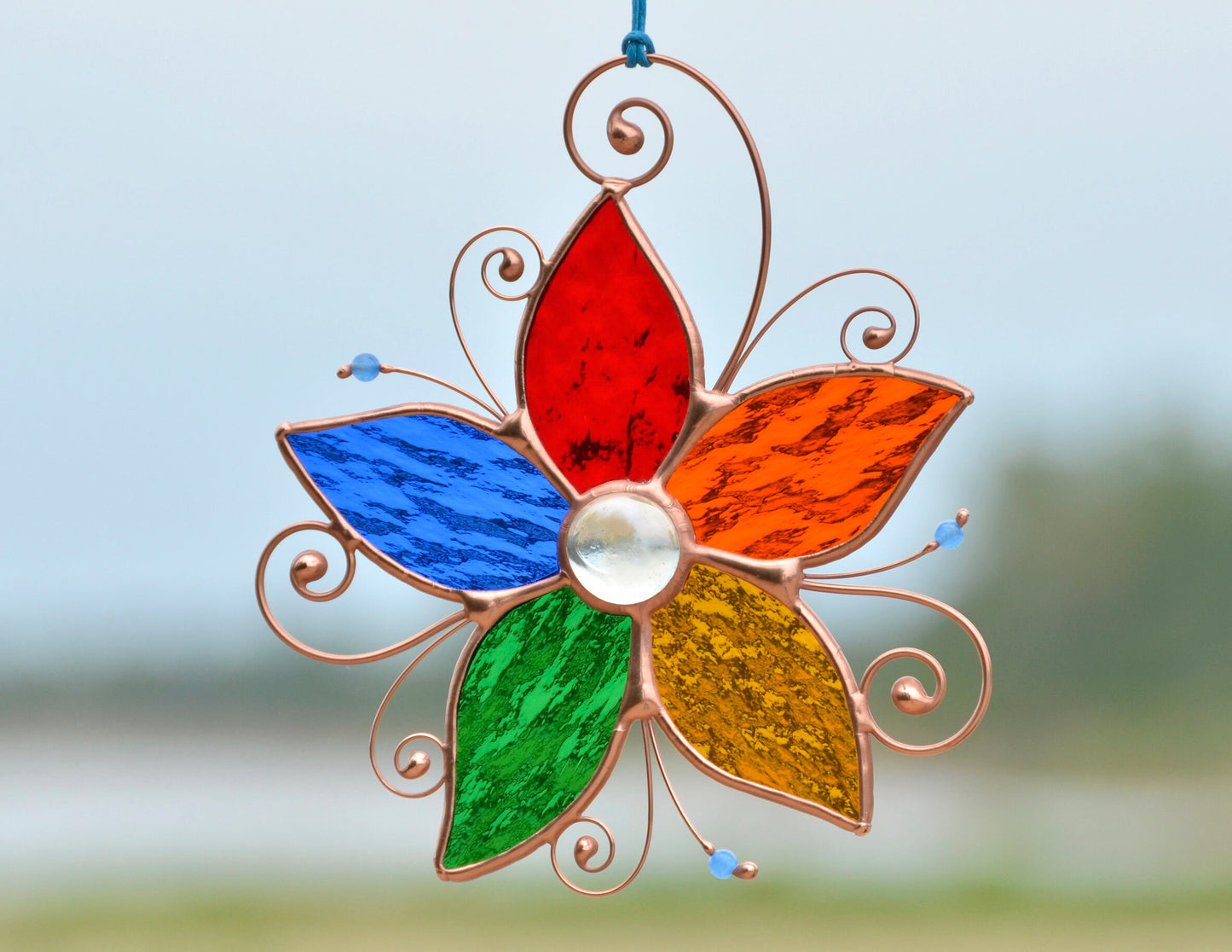 Stained glass window hangings ornament, flower suncatcher, flower gift