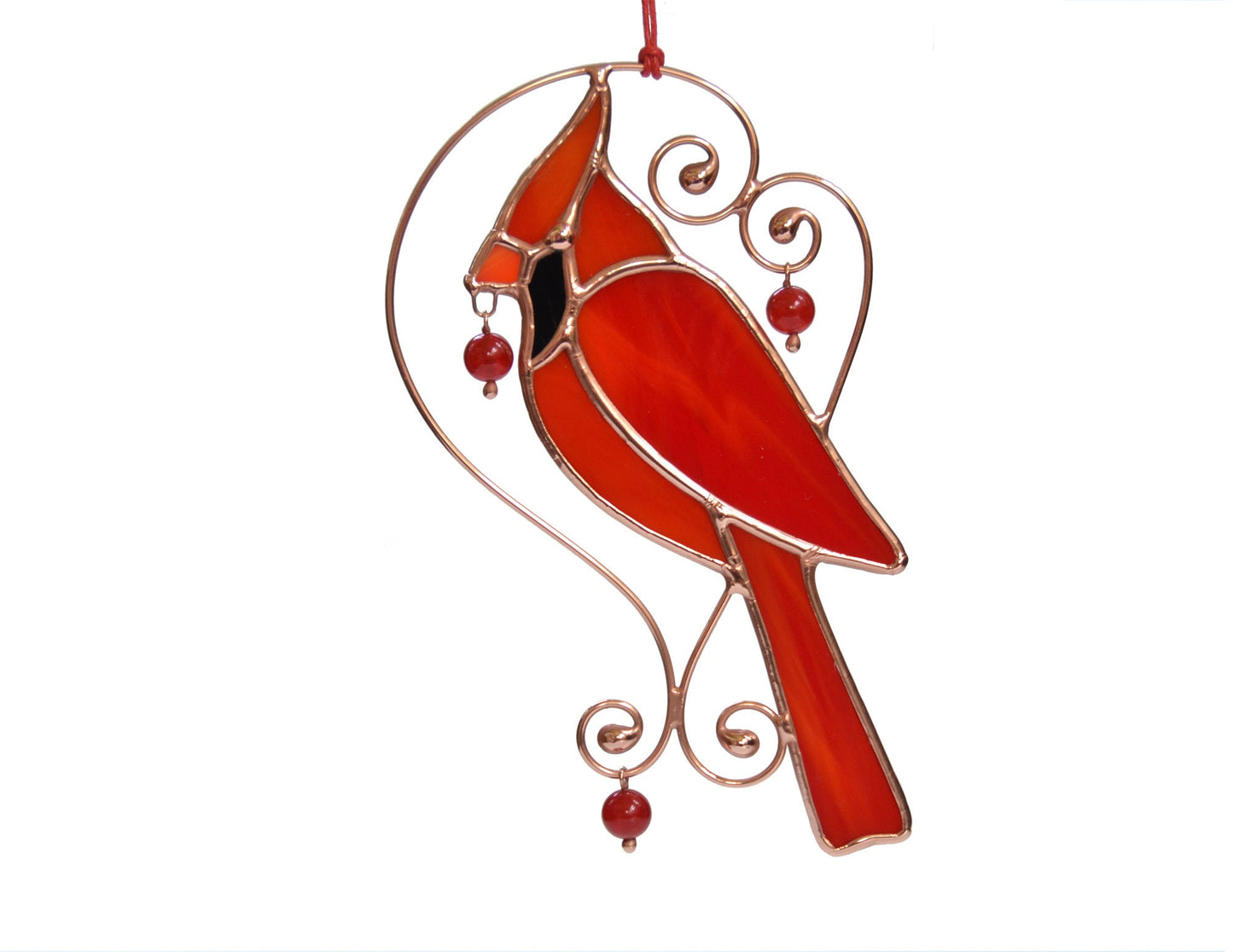 Red Cardinal Stained Glass Suncatcher – Handmade Bird Window Hangings, Memorial Gift Ornament