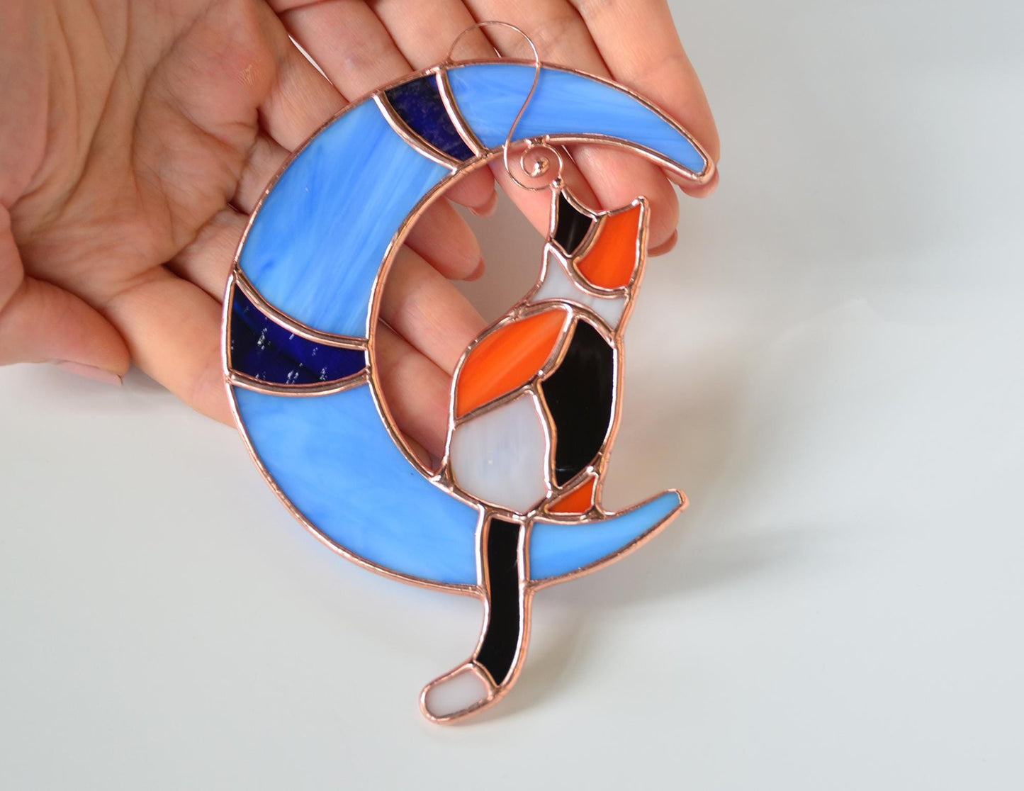 Stained glass calico cat window hangings, memorial gift, pet lost gift