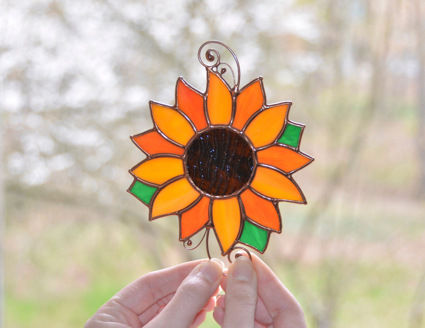 Stained glass ornament, sunflower window hangings, handmade flower gift suncatcher